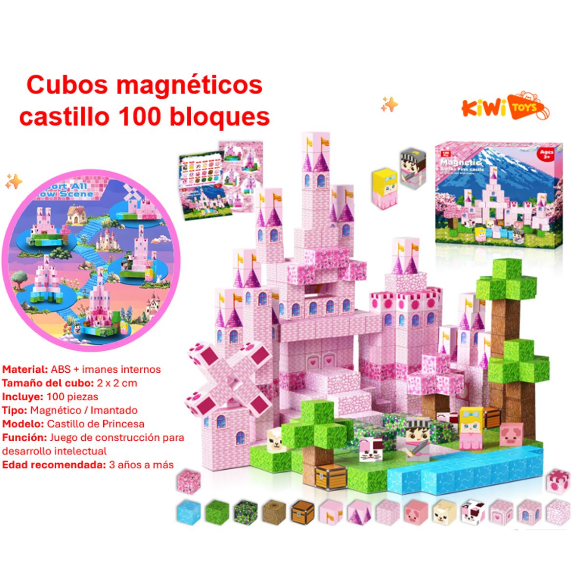 GENERICO - Bloques magnéticos castillo de princesa 100 Pcs