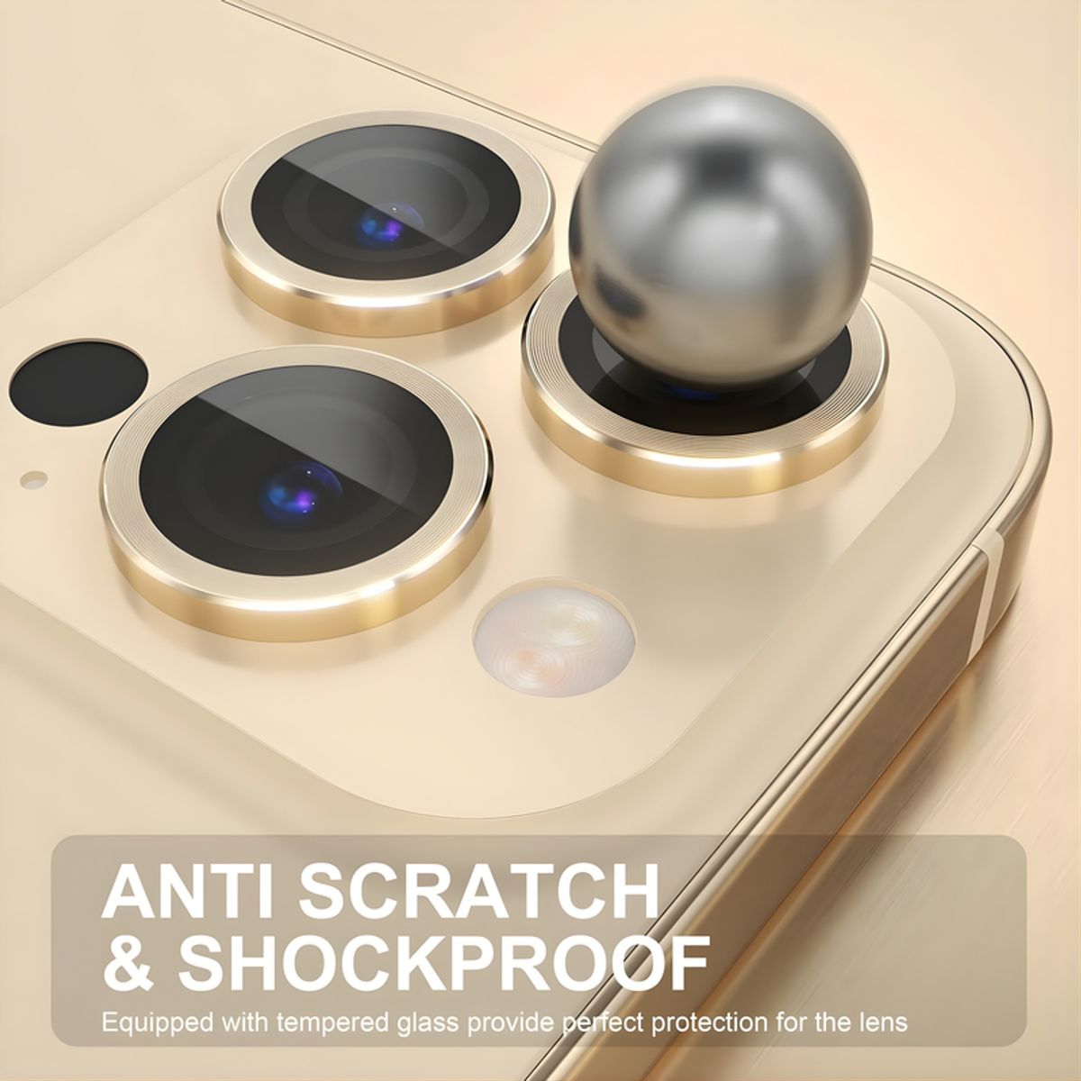 SHIELD - Pack x3 Mica Protector de Cámara Individuales Metálico Dorado para iPhone 14 Plus