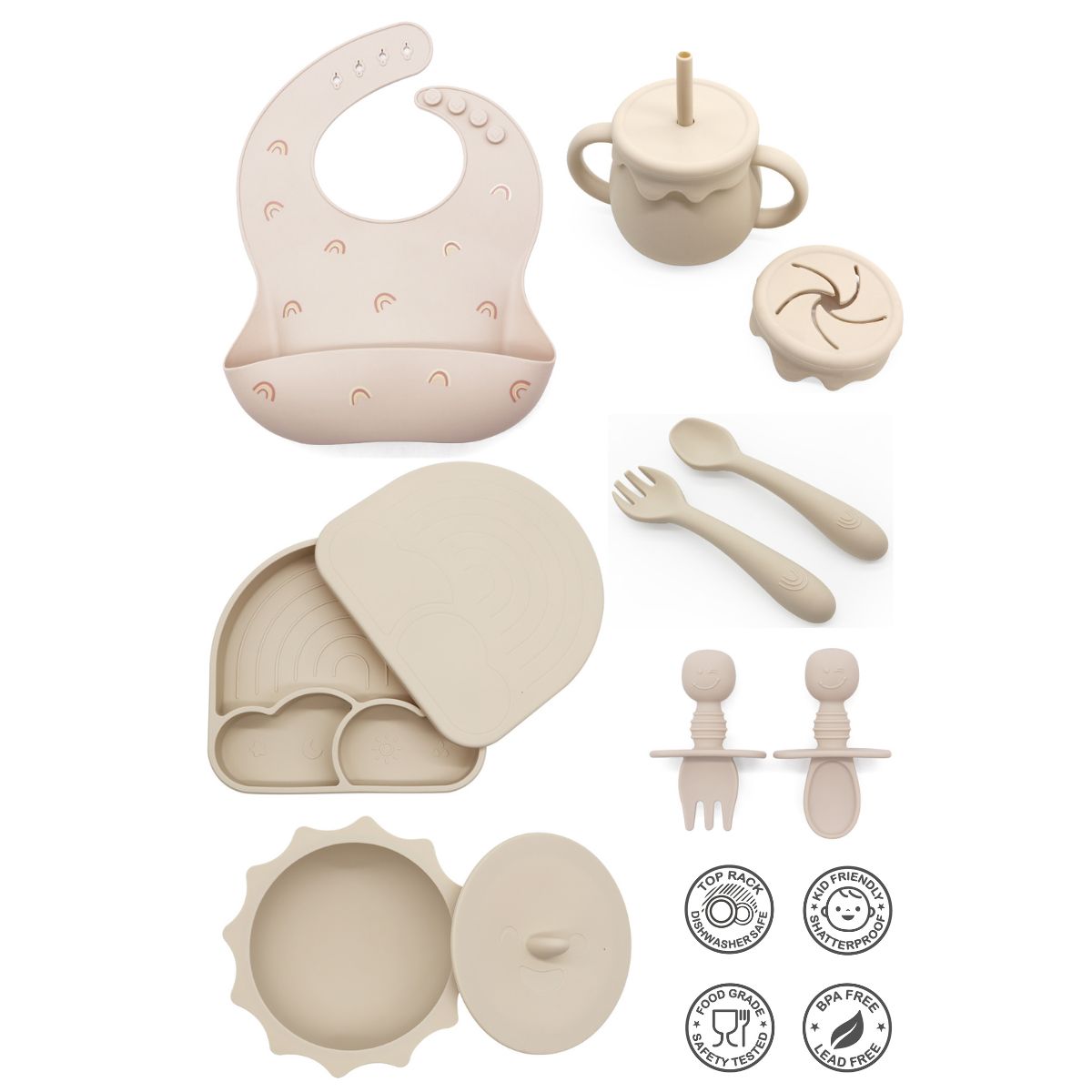GENERICO - SET DE VAJILLA ARCOIRIS PARA BEBE COLOR BEIGE