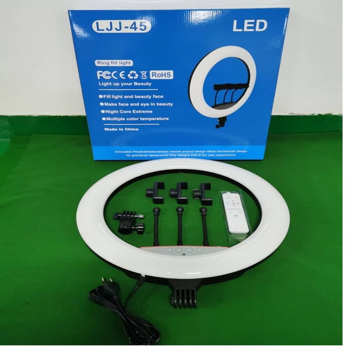 GENERICO - Aro Anillo Luz Led de 45cm + Tripode 2.10 mt  + Control Remoto y 3 Soportes para Celulares