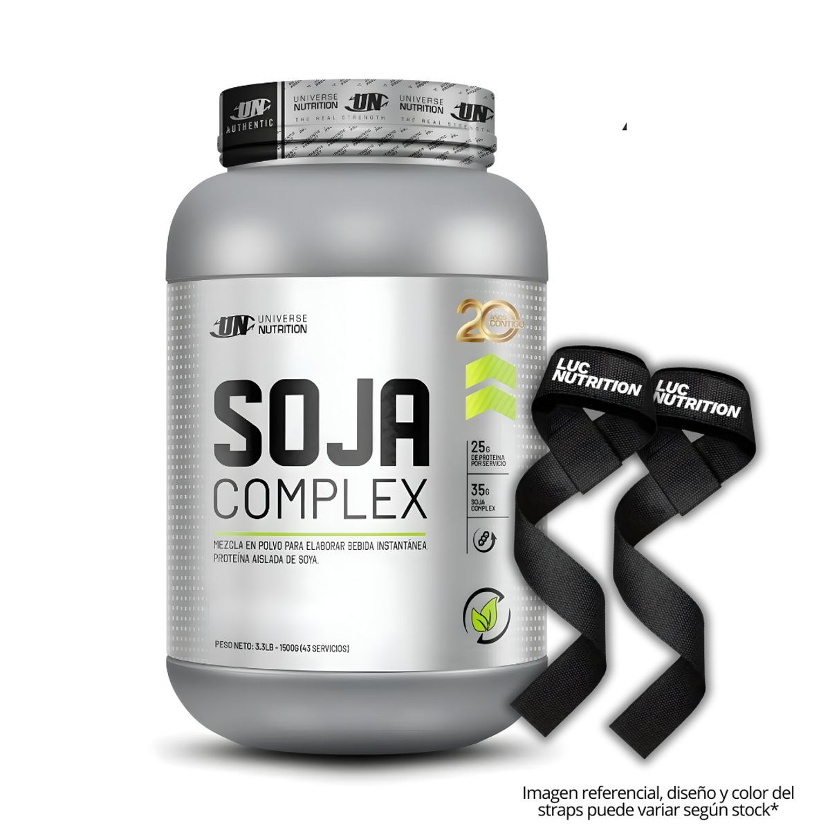 UNIVERSE NUTRITION - Soja Complex 1.5 KG Proteina de Soja Vegana - Cookie and Cream + Straps