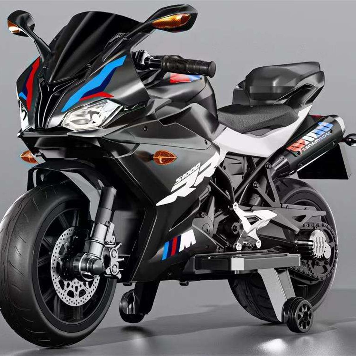 OEM - Moto Eléctrica Infantil Montable Estilo BMW S1000RR Negro con Luces LED,USB, Batería12V y Motor 550