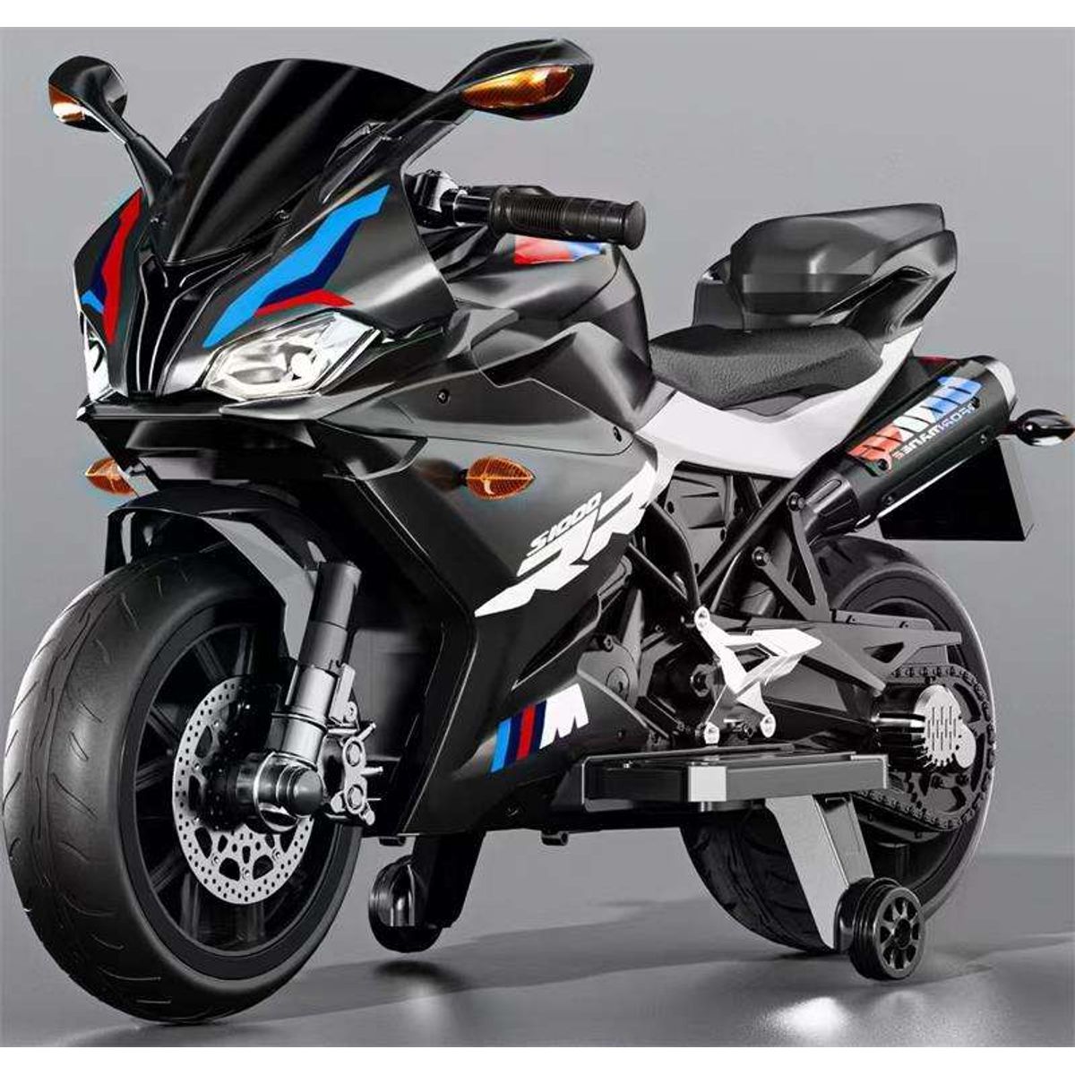 OEM - Moto Eléctrica Infantil Montable Estilo BMW S1000RR Negro con Luces LED,USB, Batería12V y Motor 550