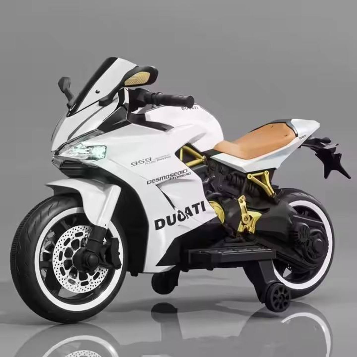 Moto Eléctrica Infantil Montable Estilo Ducati 959 Panigale Blanco con Batería 12V y 2 Motores 390, marca OEM - Foto Principal