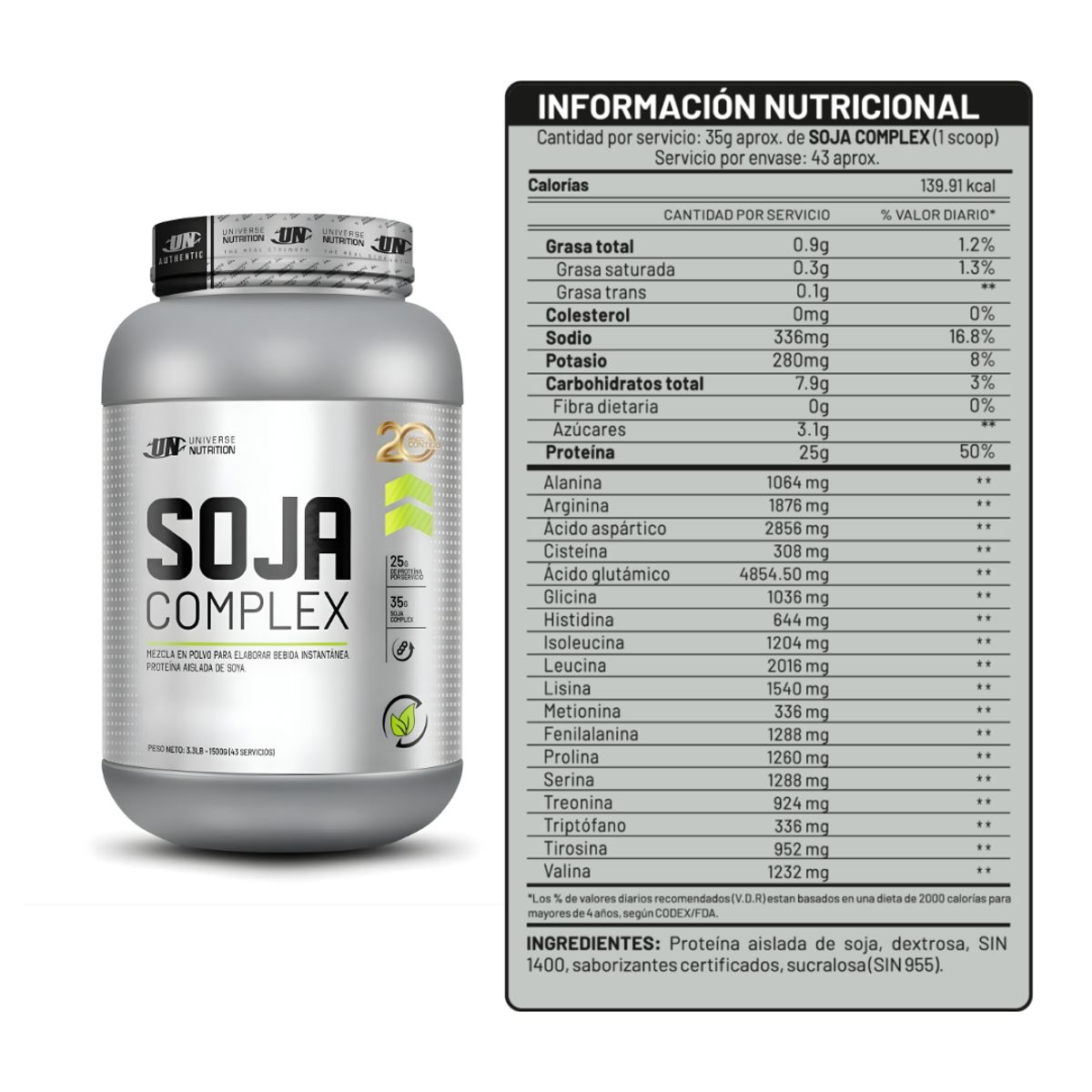 UNIVERSE NUTRITION - Soja Complex 1.5 KG Proteina de Soja - Chocolate + Creatina Universe Nutrition 150 g