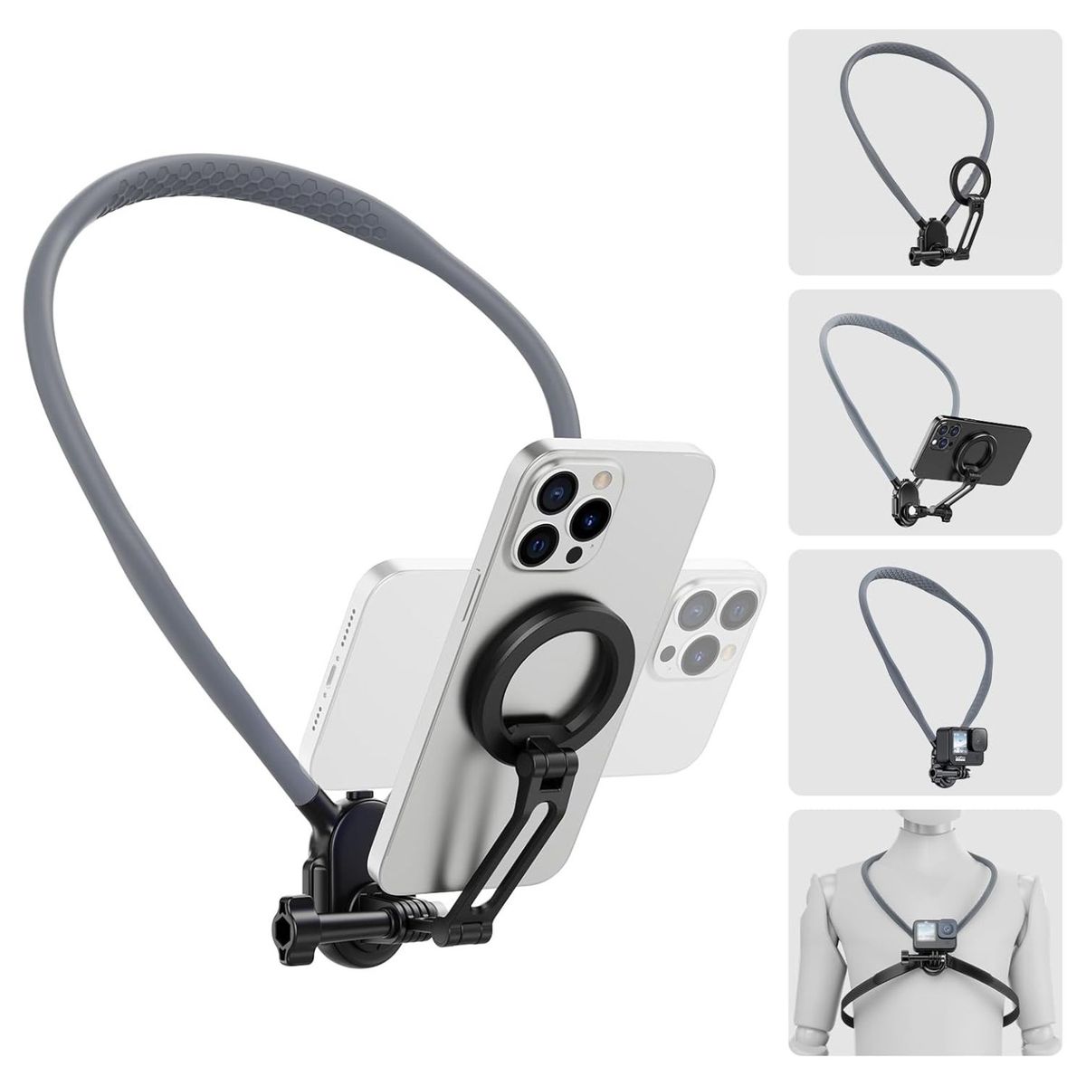 OEM - Soporte Magnético de Cuello Manos Libres POV para Celular y GoPro con Correa Antivibración