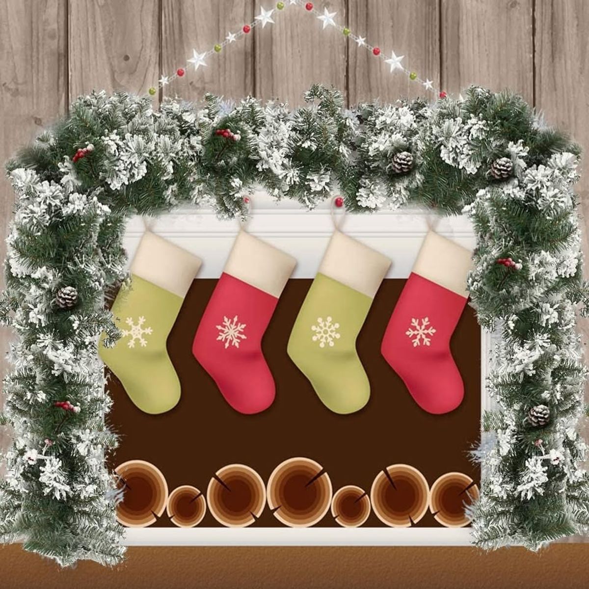 SM - Guirnalda de Ramas Nevada Coposa 270cm para Colocar en tu Sala Navidena Y+ Regalo Poster Navidad