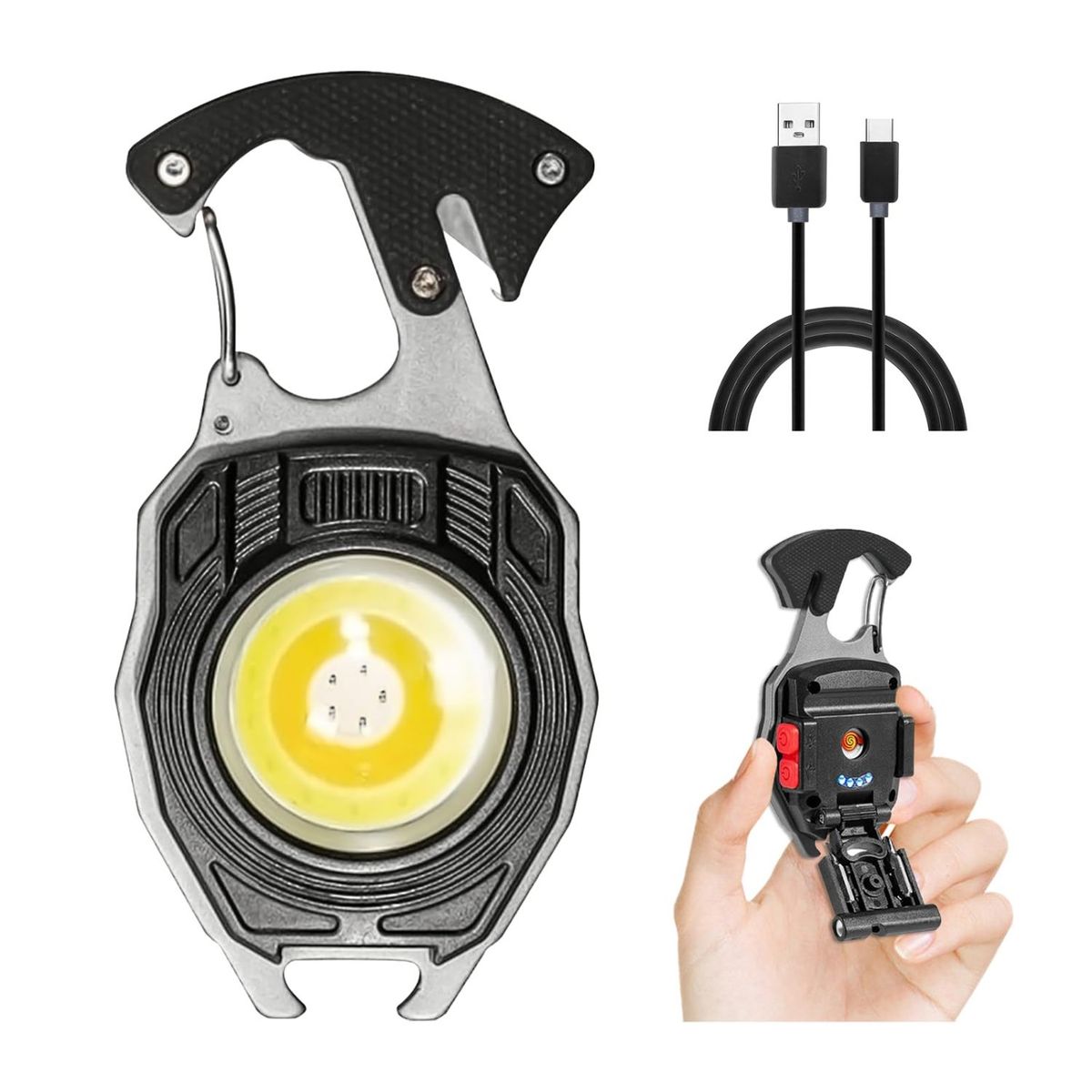 Linterna Llavero COB 1000lm Recargable Tipo C con Luz Roja Magnética y Pantalla de Batería, marca GENERICO - Foto Principal