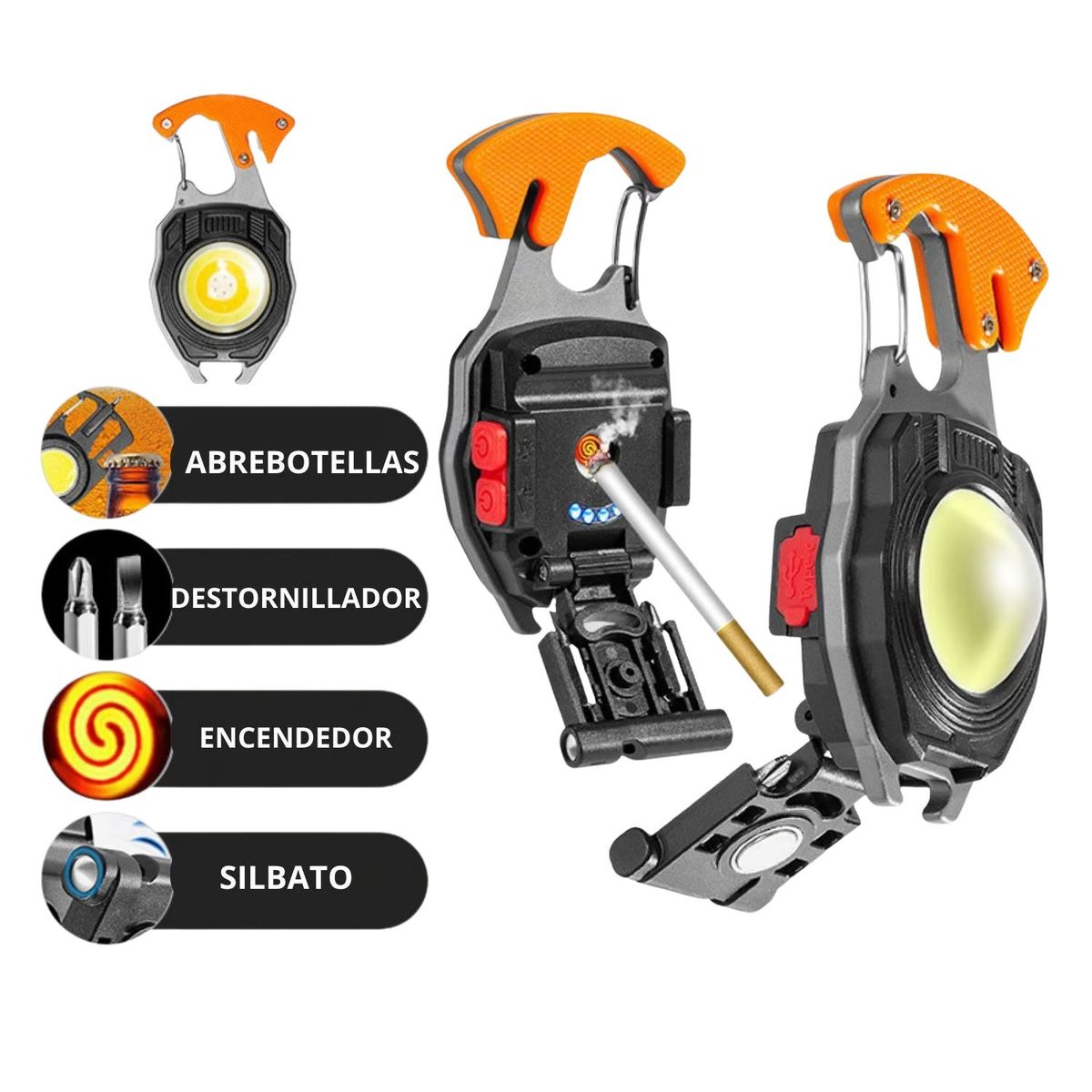 Linterna Llavero COB 1000lm Recargable Tipo C con Luz Roja Magnética y Pantalla de Batería, marca GENERICO - Foto 2