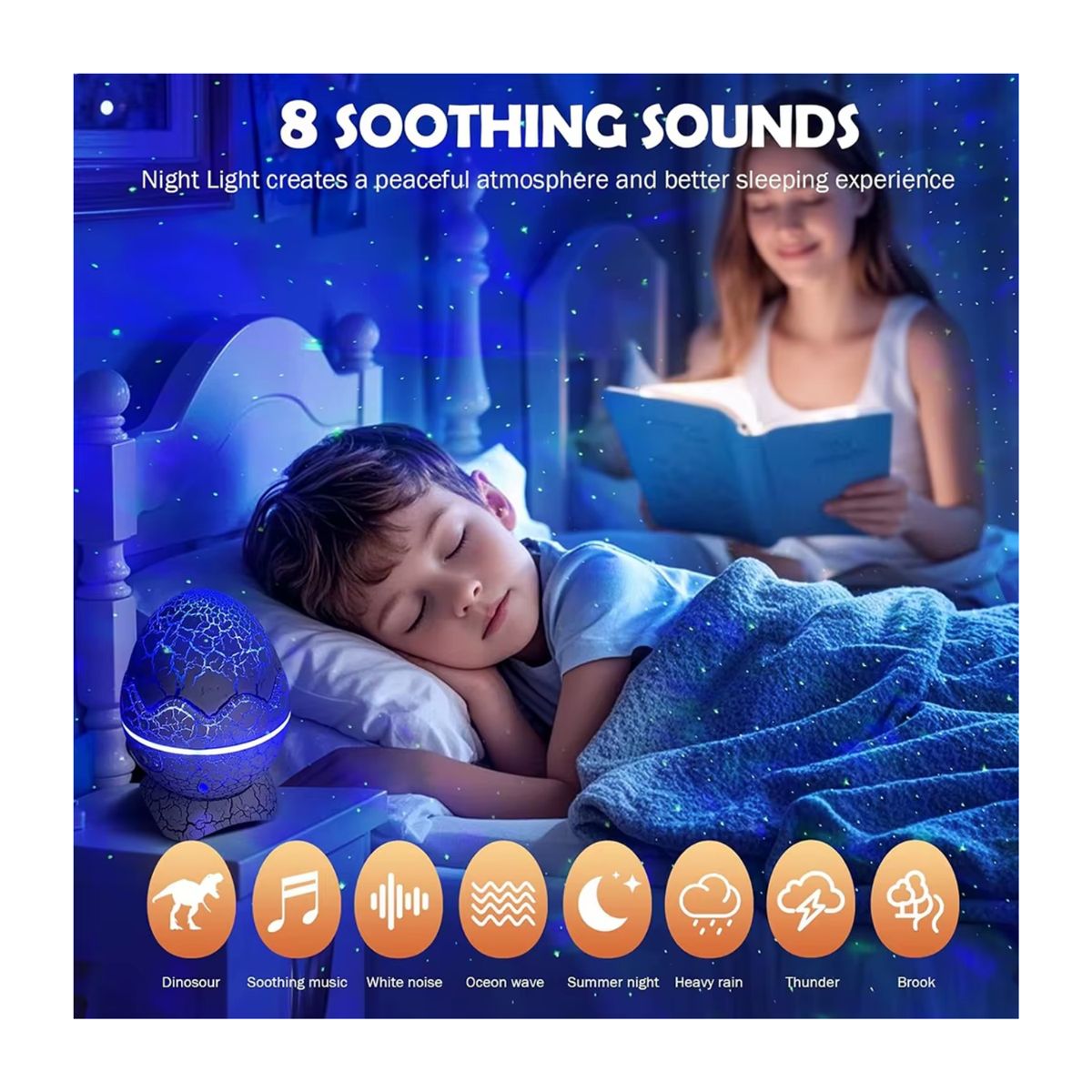 ROHS - Lámpara Parlante Proyector Galaxy Modelo Huevo de Dinosaurio con Bluetooth