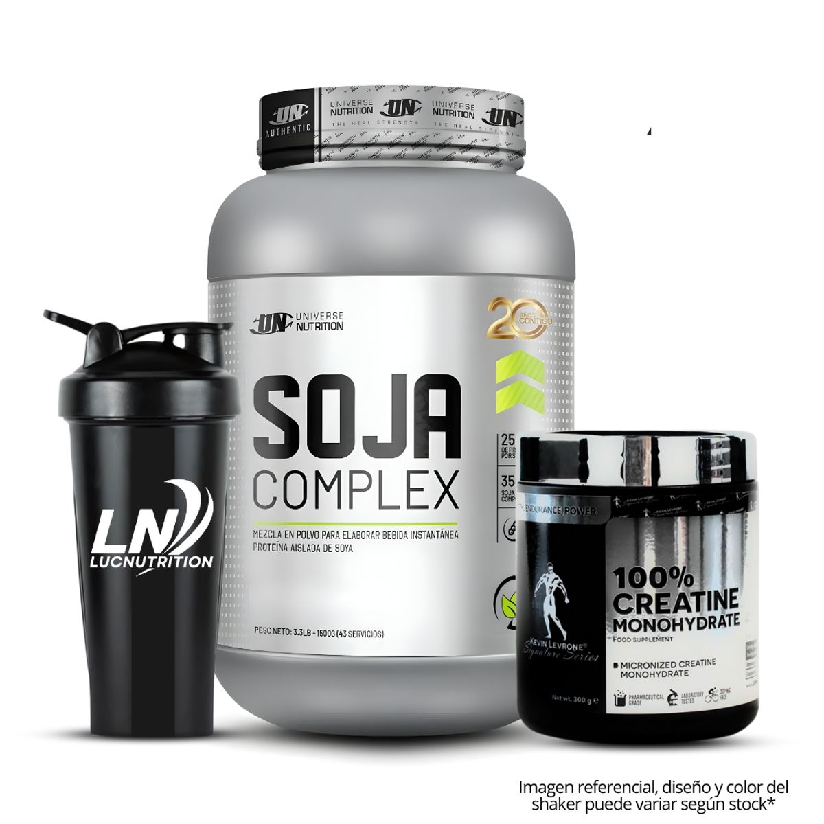 UNIVERSE NUTRITION - Soja Complex 1.5 KG Proteina de Soja - Cookie and cream+ Creatina Kevin Levrone 300 g + Shaker