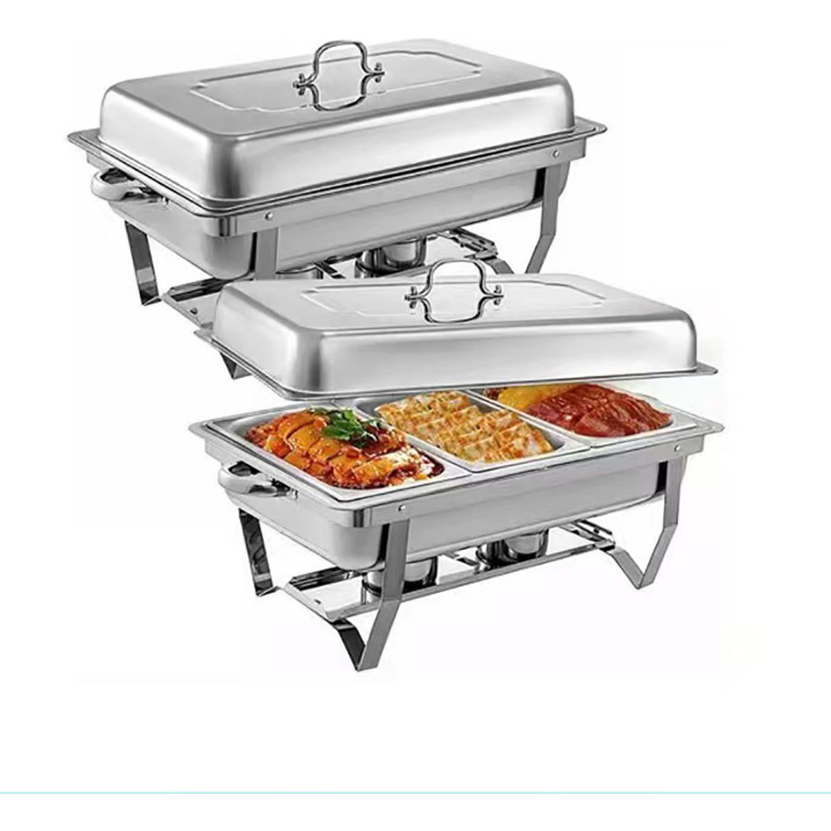 ANYHOGAR - Chafer Bufetera Triple Vaporeras Cacerola Acero Inoxidable