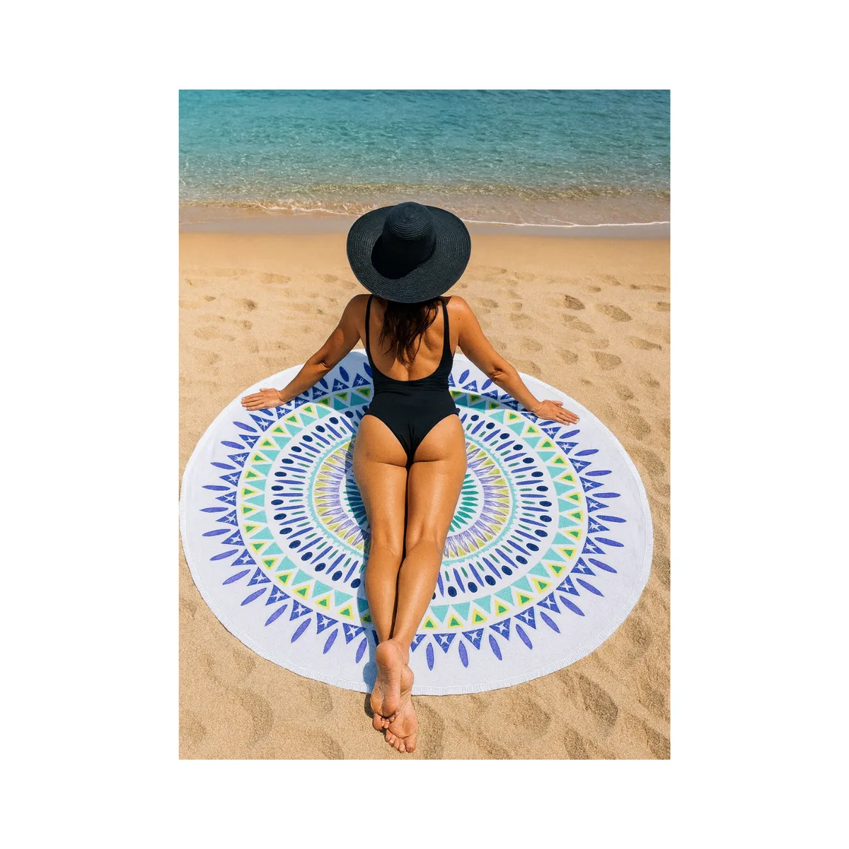 GENERICO - Toalla Redonda Mandala Premium para Playa  Estilo Comodidad y Verano Sin Límites