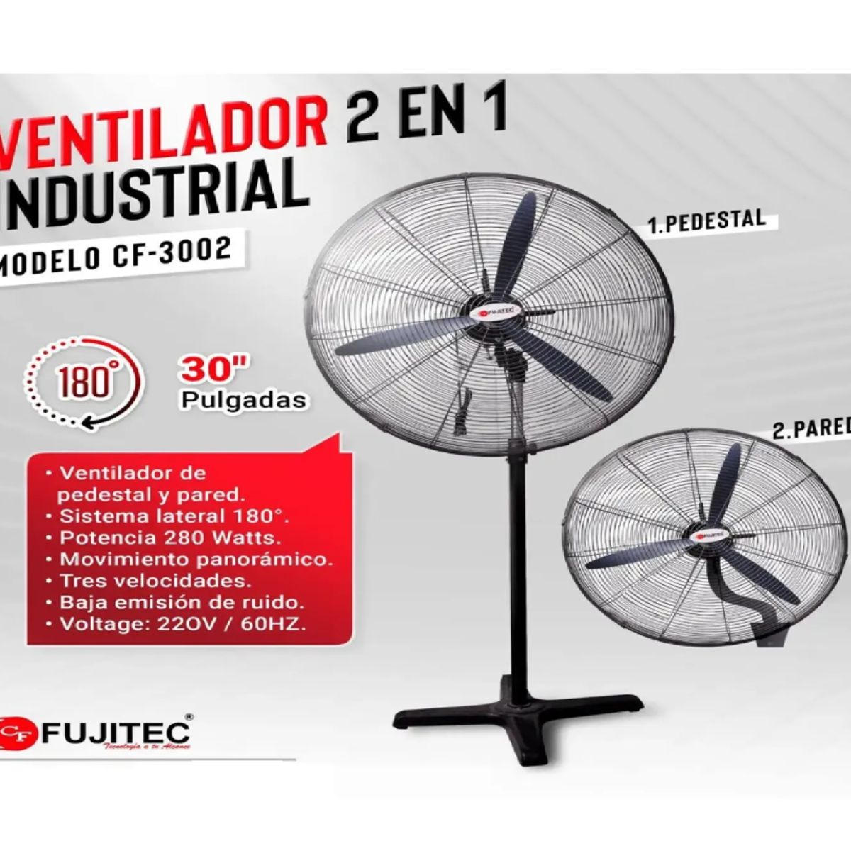 Ventilador Industrial Fujitec CF-3002 de 30" 2 en 1 280W - Negro, marca FUJITEC - Foto Principal