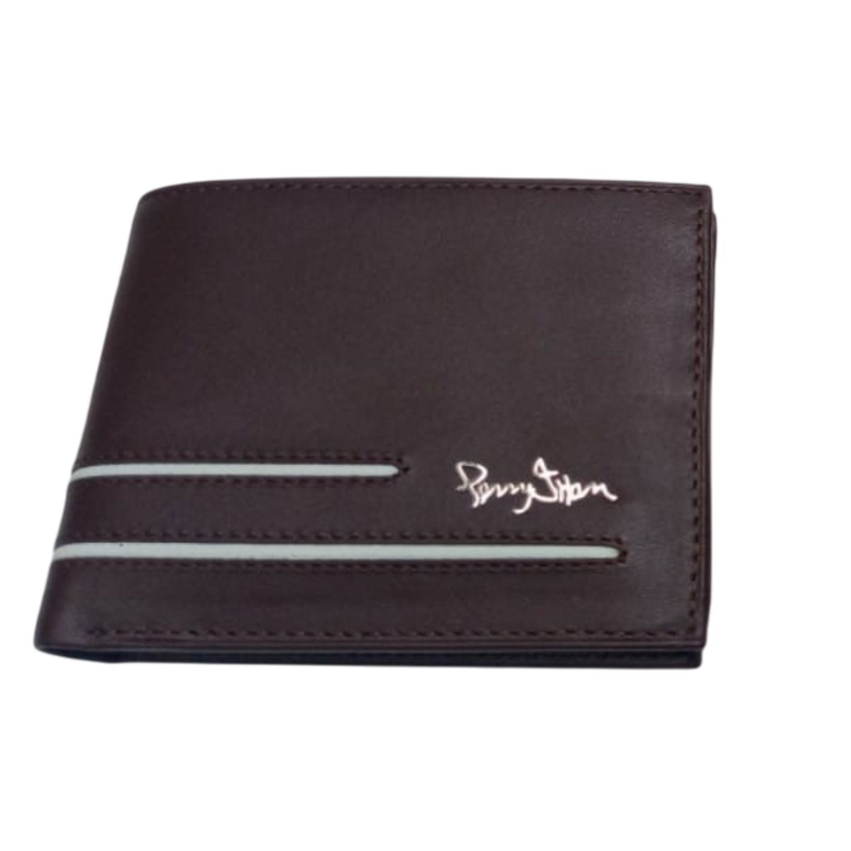 PERRY JHAN - Billetera Ejecutiva de Cuero marrón para Hombre - Diseño lineal