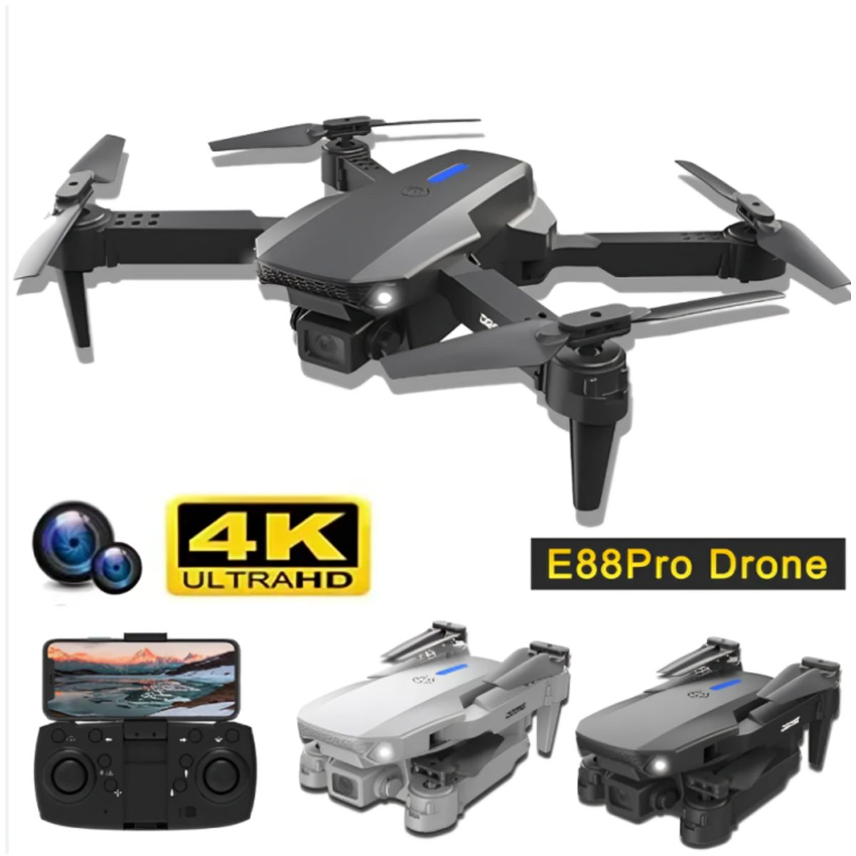 GENERICO - DRONE E88 PRO HD 4K dual camera plegable con soporte para celular