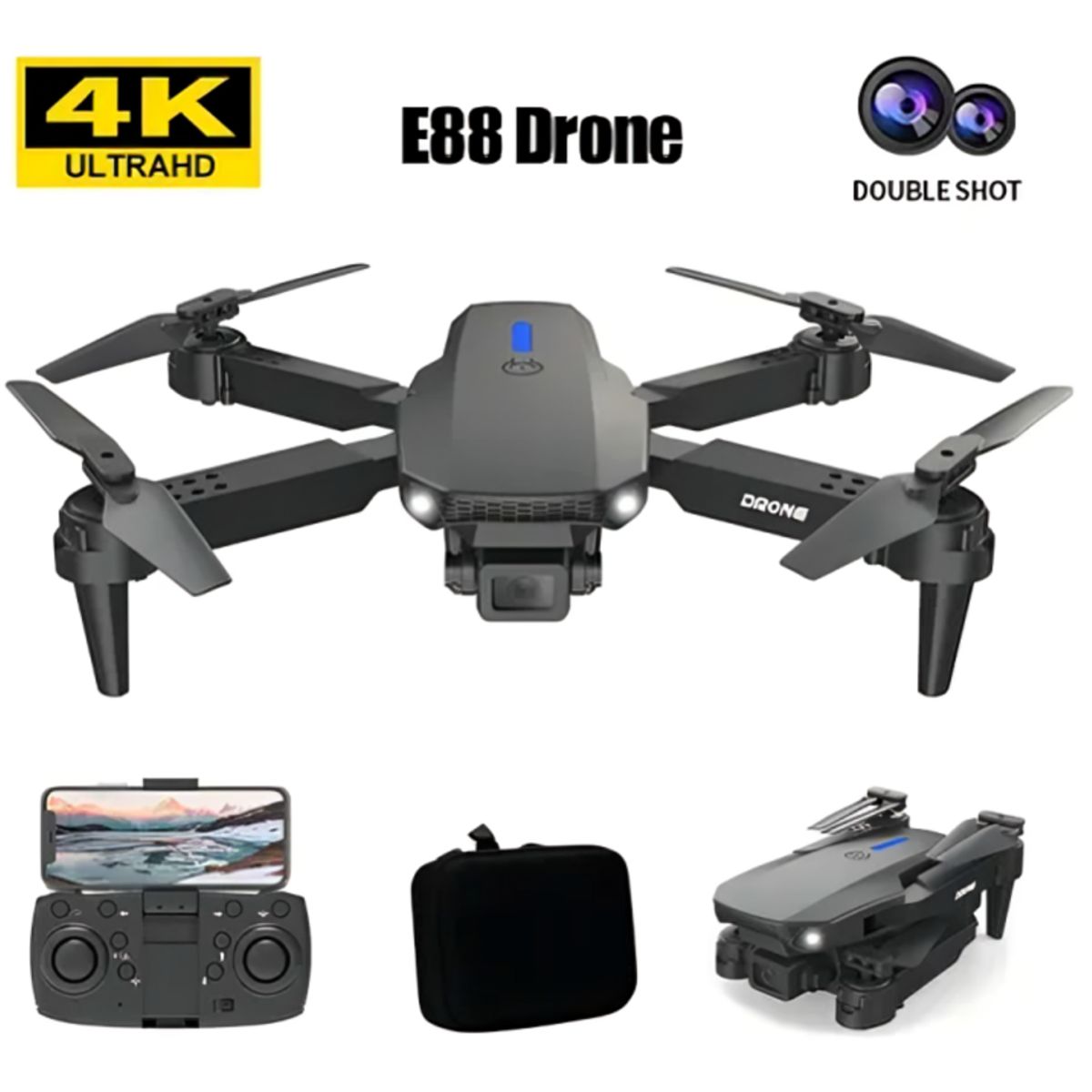 GENERICO - DRONE E88 PRO HD 4K dual camera plegable con soporte para celular
