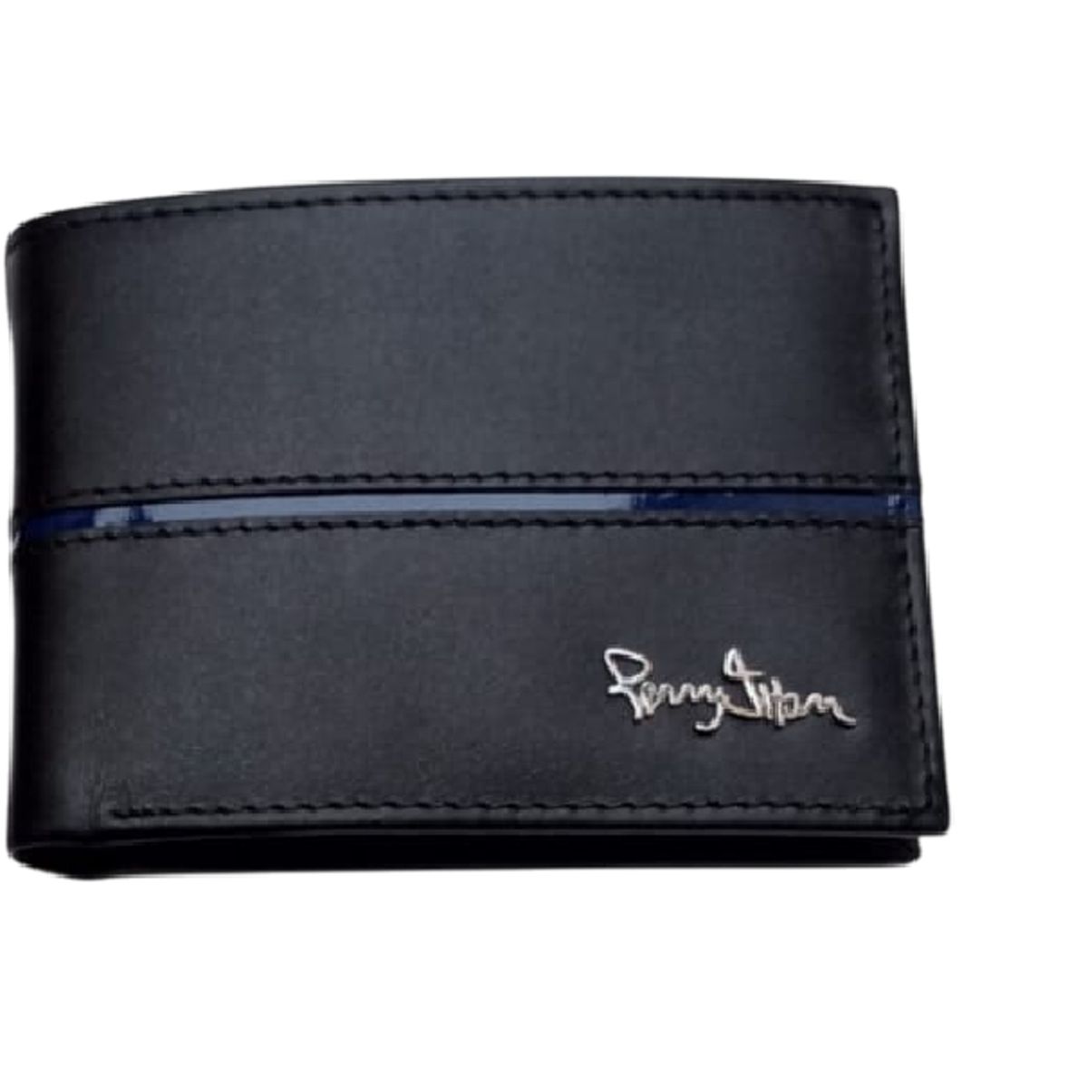 PERRY JHAN - Billetera Ejecutiva de Cuero negro para Hombre - Diseño lineal