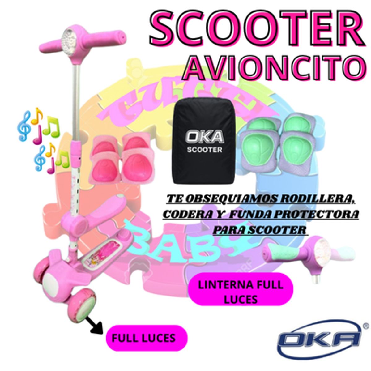 OKA - SCOOTER AVIONCITO CON LUCES LED OKA - ROSADO