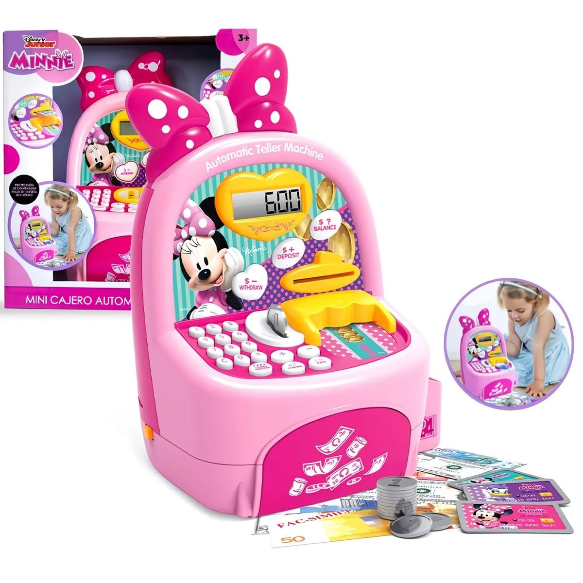 GENERICO - Cajero Automatico con Diseño para niñas con monedas y billetes