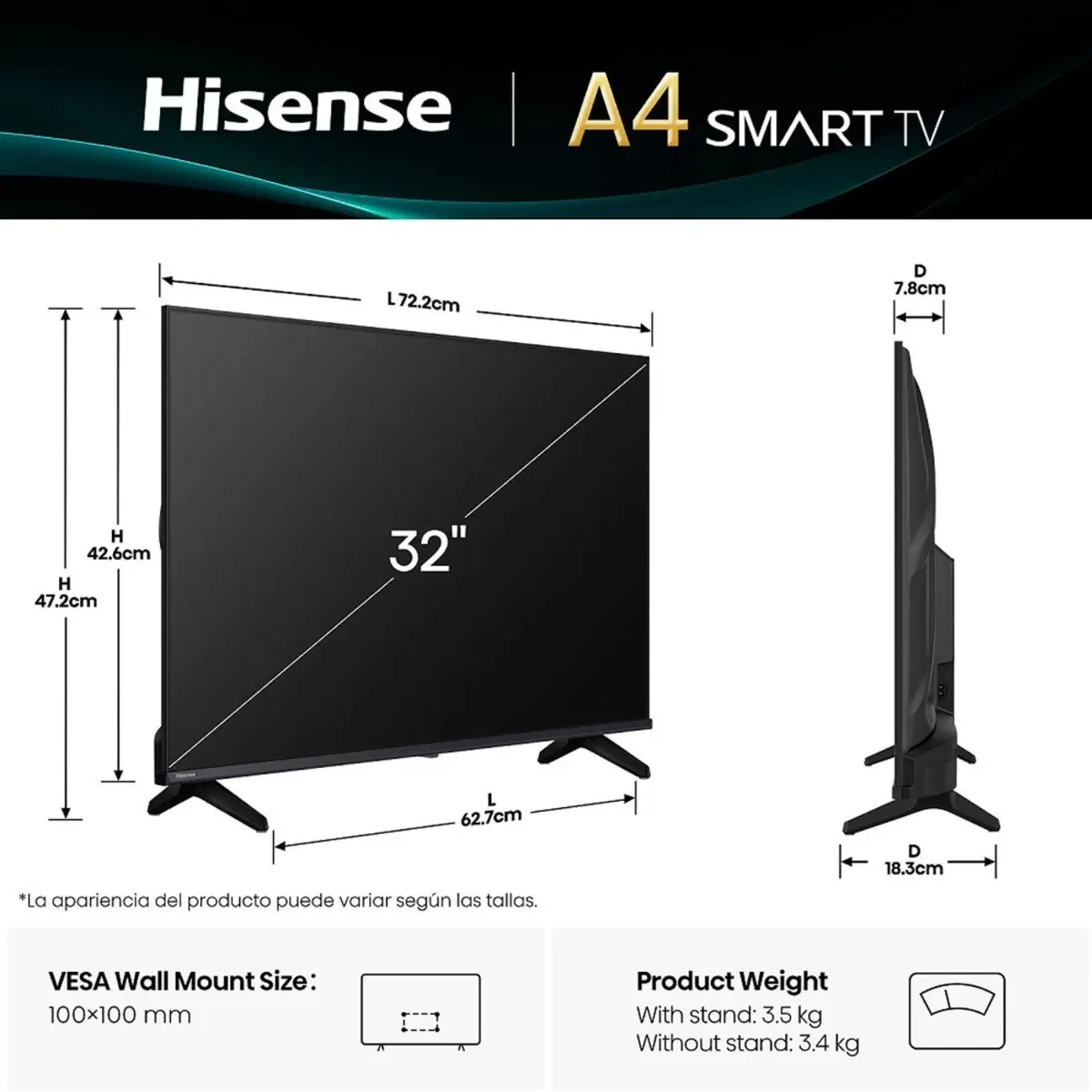 Hisense - Televisor Hisense Led 32 Smart HD VIDAA 32A4NV 2025