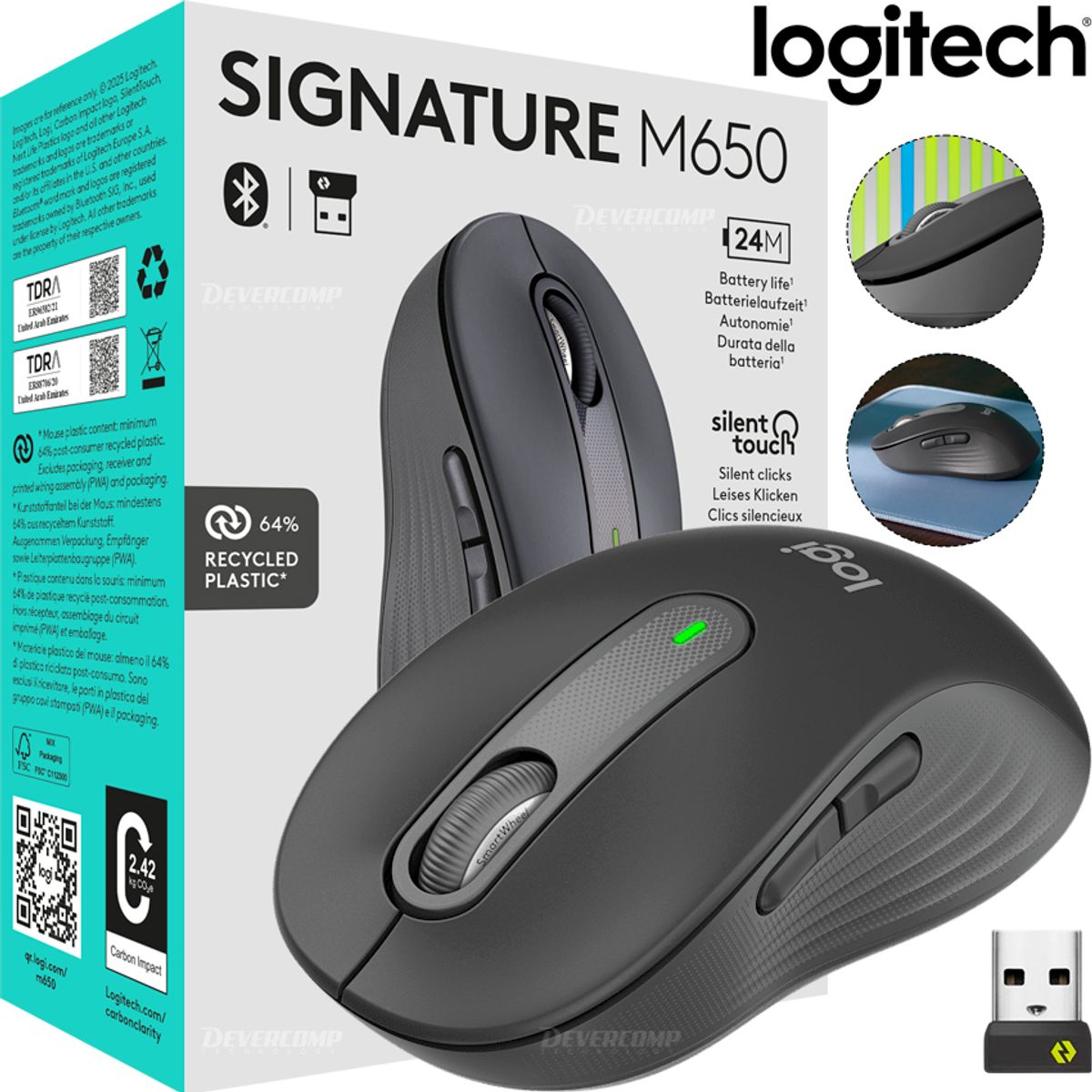 LOGITECH - Mouse Inalámbrico Logitech Signature M650 Silent Bluetooth Black