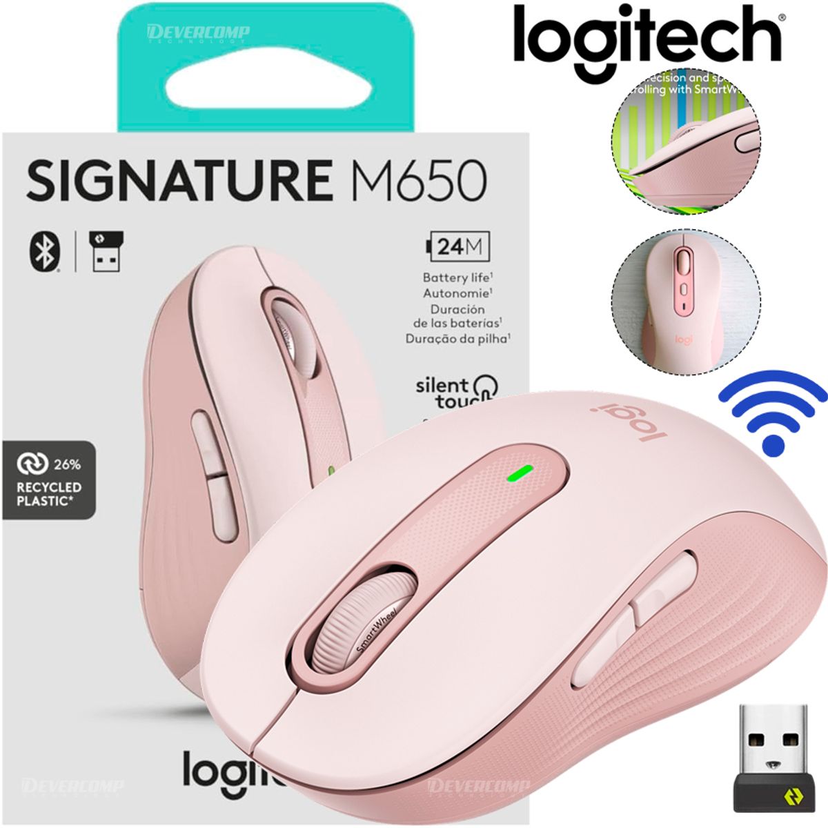 LOGITECH - Mouse Inalámbrico Logitech Signature M650 Silent Bluetooth Rosa