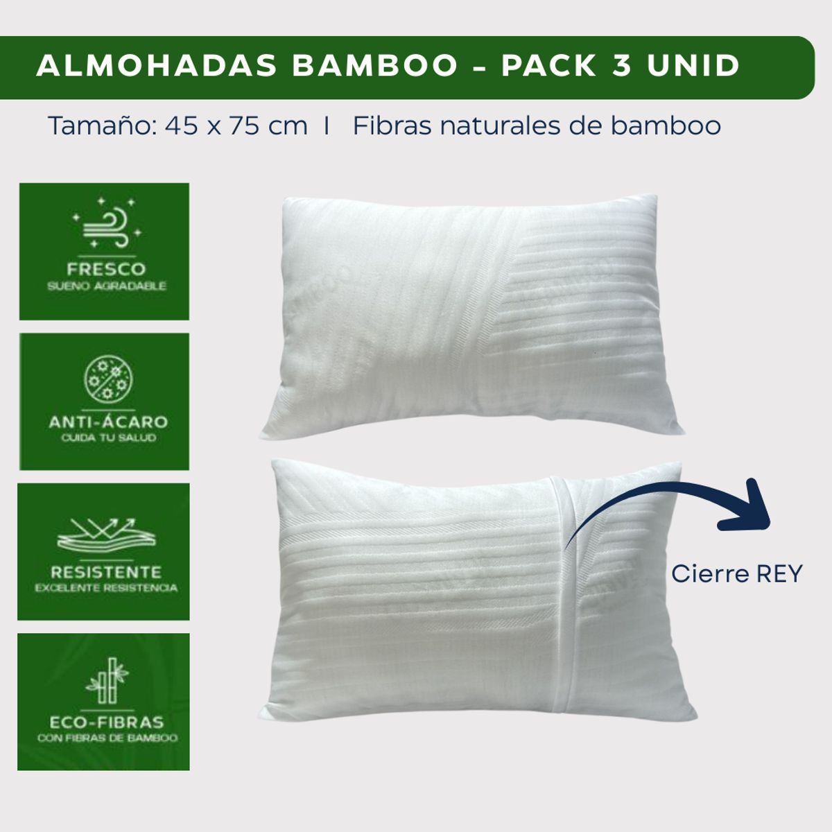 GENERICO - PACK Almohada de Bamboo, 3 unid