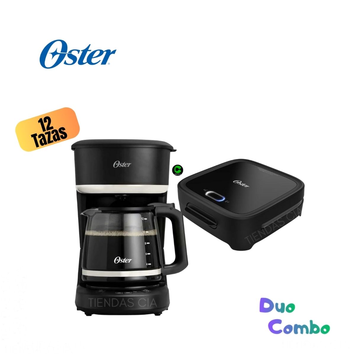 OSTER - Combo Oster Sandwichera Compacta CKSTSM400 y Cafetera de 12 Tazas