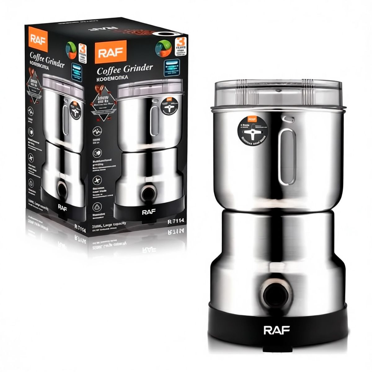 RAFF - Molinillo Eléctrico Raf R.7114 De Café Y Granos 4 Aspas 300w