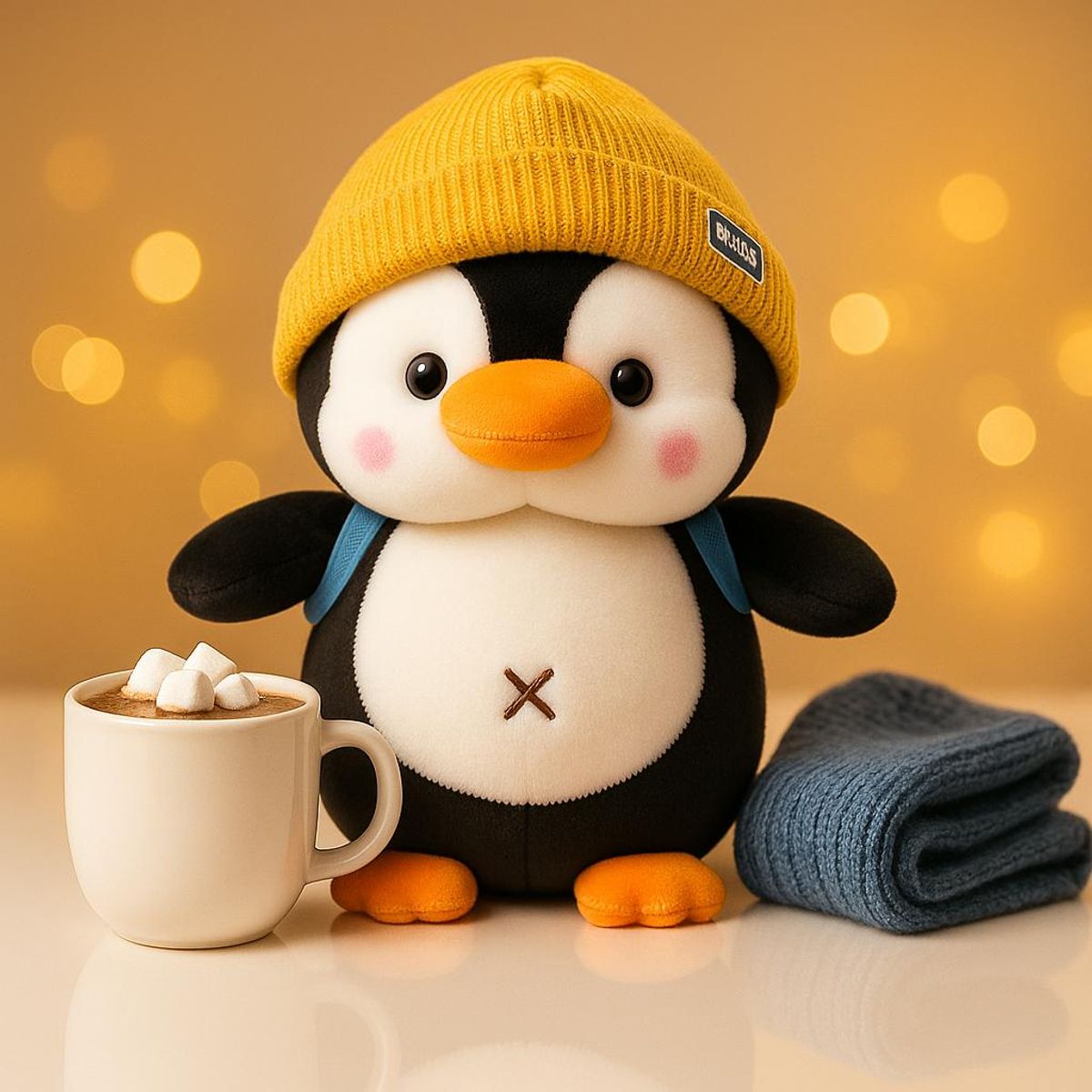 GENERICO - Peluche Pingüino con Gorro y Mochila  Suave tierno y perfecto para regalar