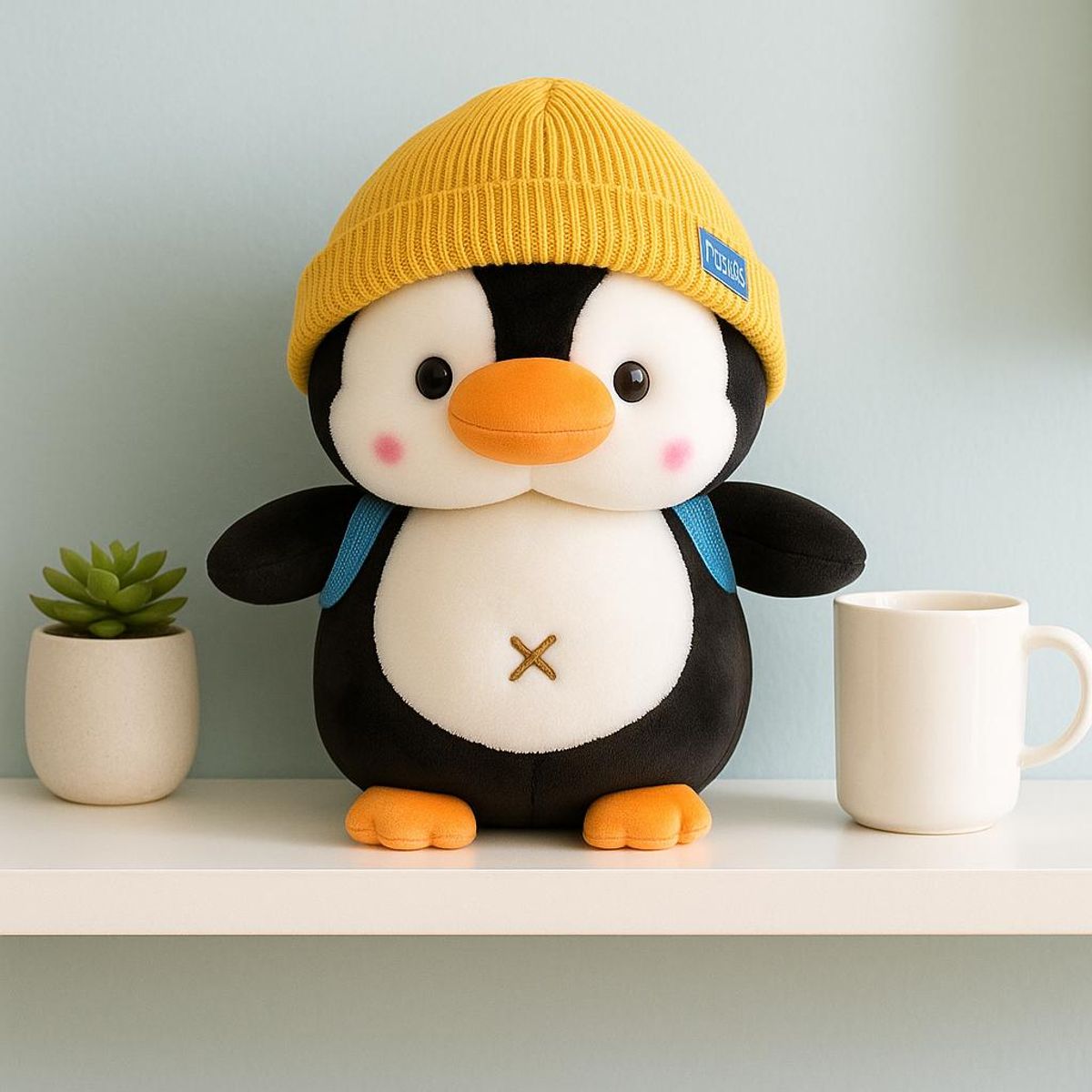 GENERICO - Peluche Pingüino con Gorro y Mochila  Suave tierno y perfecto para regalar