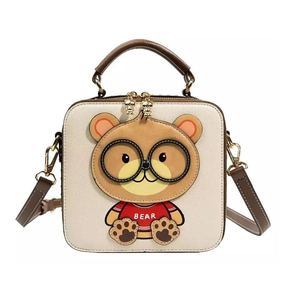 GENERICO - CARTERA PITON BEAR CUERO PU OSITO MARRON CON TACHAS