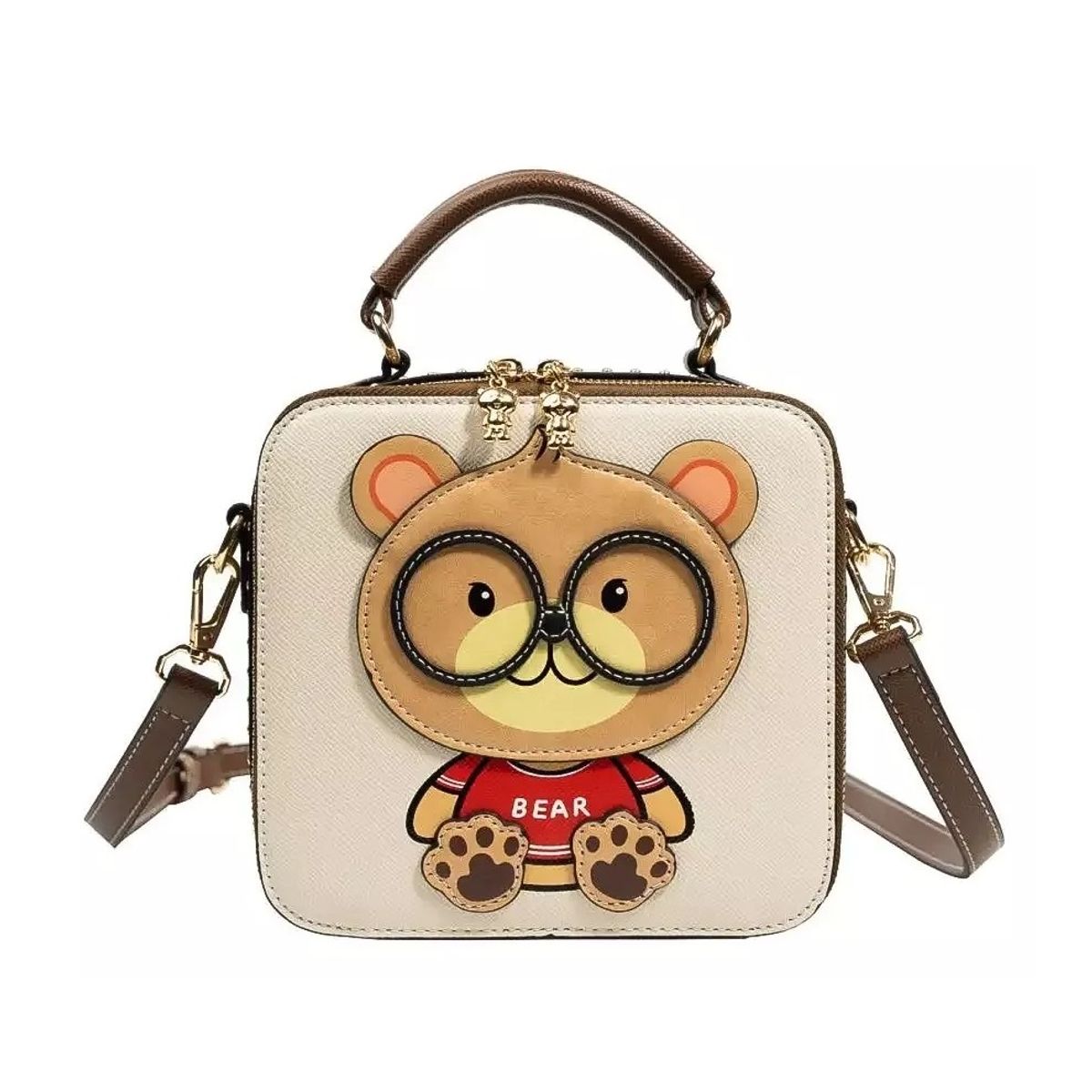 GENERICO - CARTERA PITON BEAR CUERO PU OSITO MARRON CON TACHAS