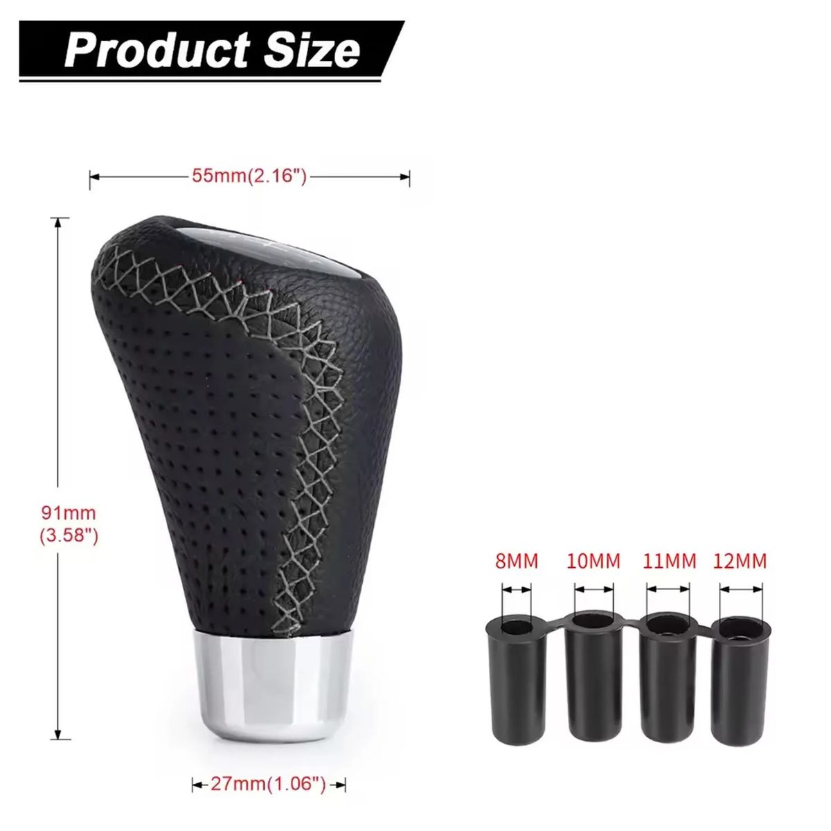 GENERICO - Perilla de Cambio 5 Velocidades Cuero Hilo Gris - Universal