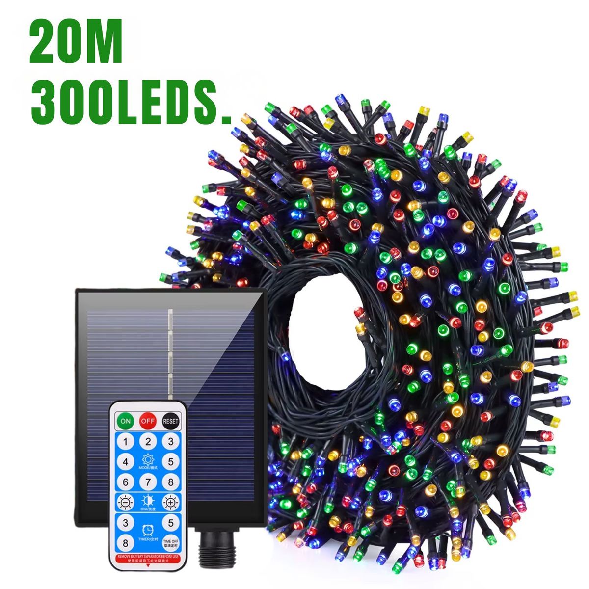 ARTEZA - Pack 2 Luces Navideñas Solares 20 Metros 300 LED Exterior Impermeable + Control Remoto Multi