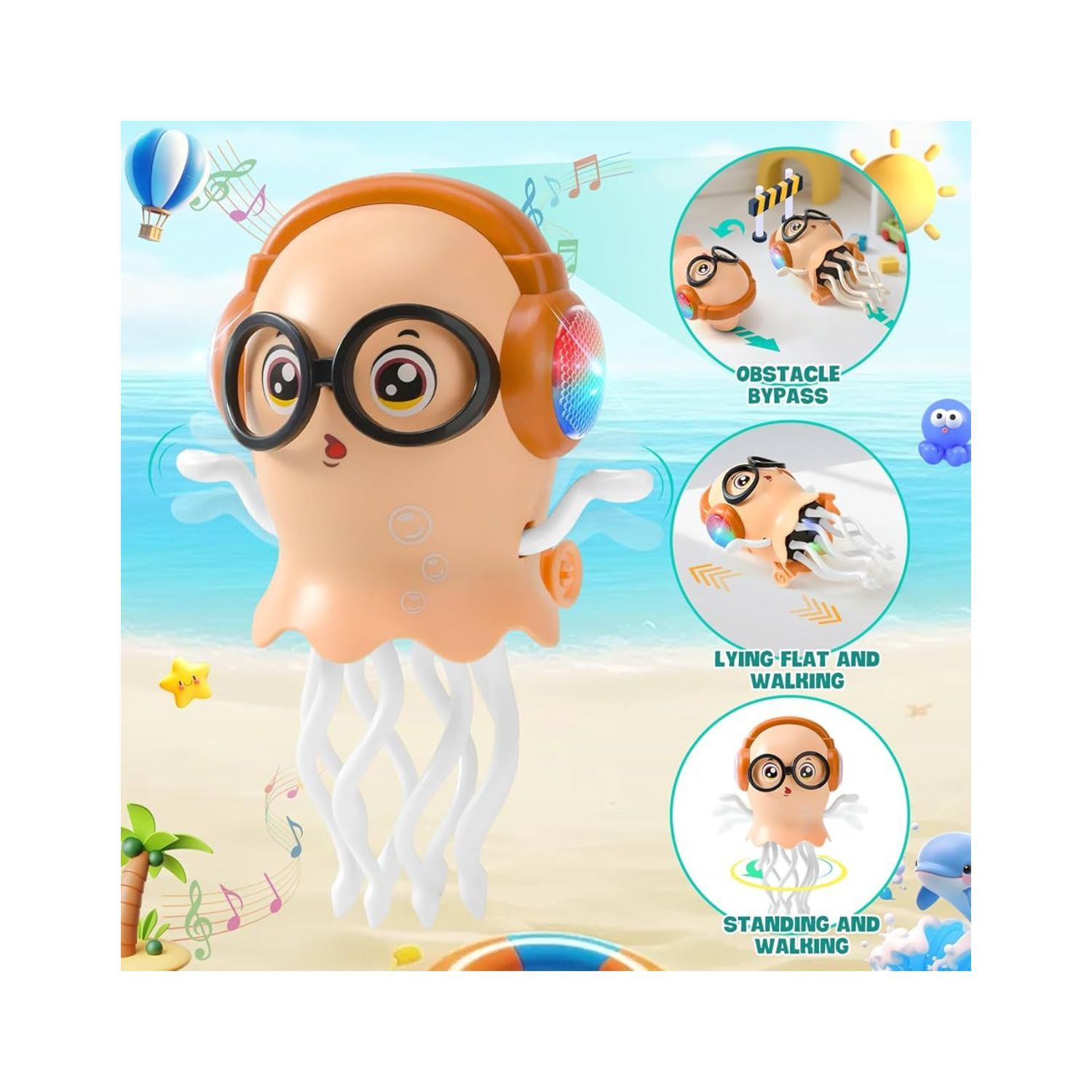 Plnmlls Juguete de Pulpo Bailarín, Juguetes para Tiempo de Barriga, con Música y Luz LED, Batería Recargable Integrada y Volumen que Puede Desactivarse para Niños de 6-12 12-18 36 Meses Regalo