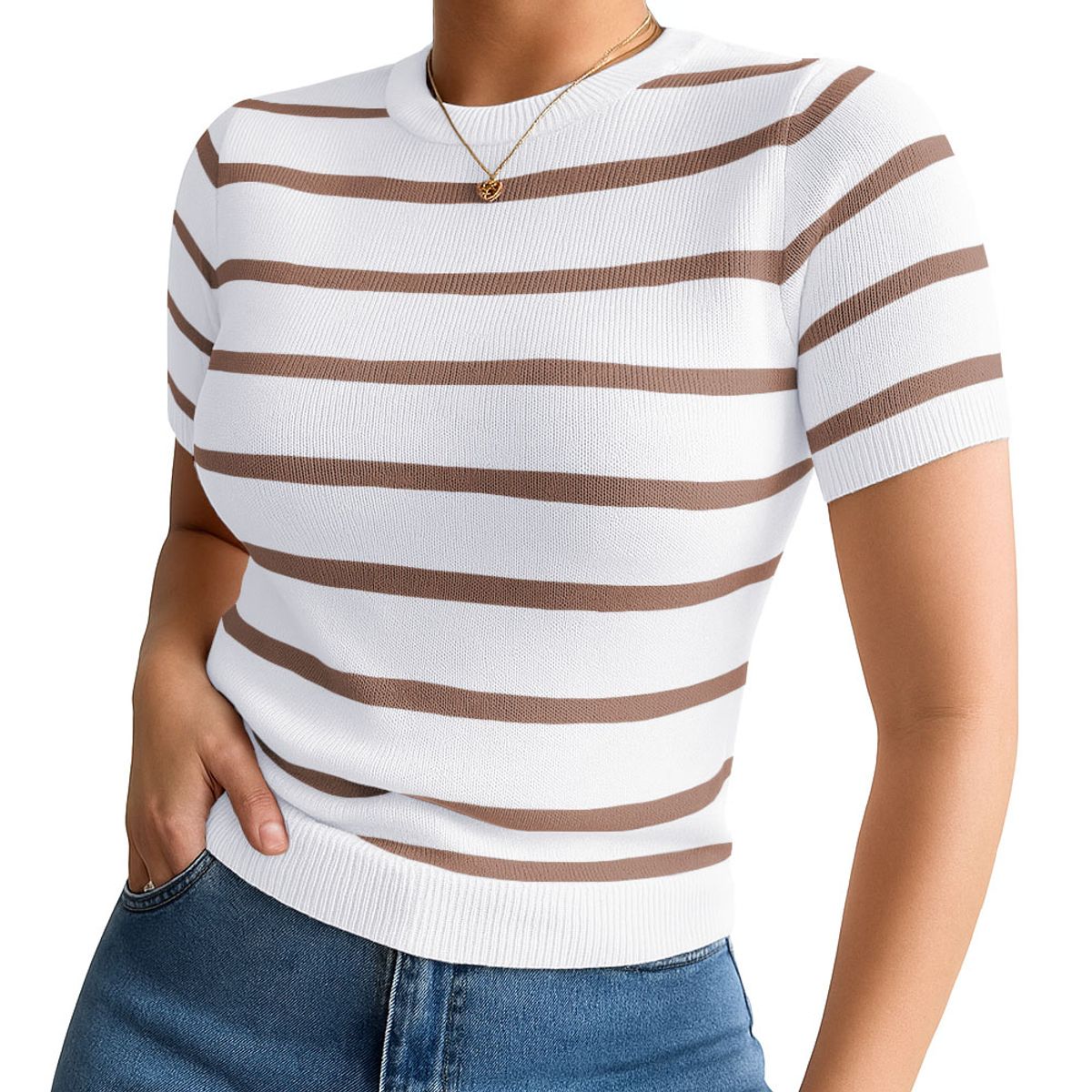 GENERICO - Polo Mujer 359G Ross-17 Polo Rayas Manga Corta Hilo Tacto Color Caramelo