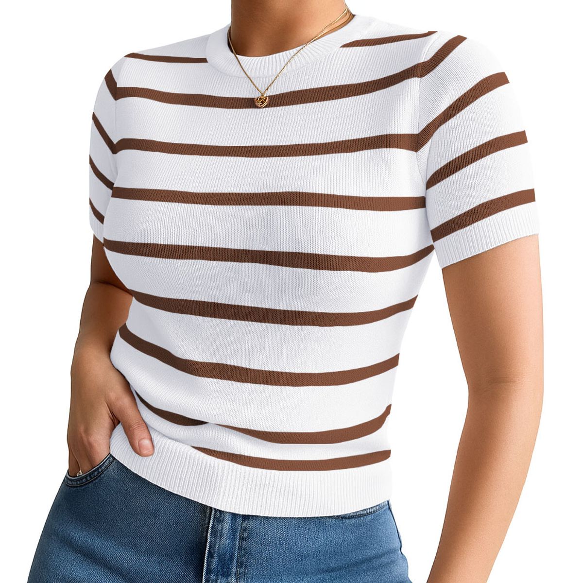 GENERICO - Polo Mujer 359G Ross-17 Polo Rayas Manga Corta Hilo Tacto Color Cobrizo