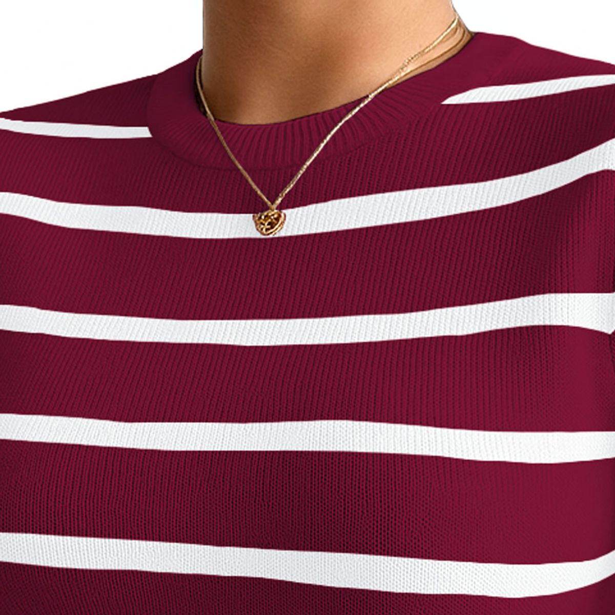 GENERICO - Polo Mujer 359G Ross-17 Polo Rayas Gruesas Manga Corta Hilo Tacto Color Vino