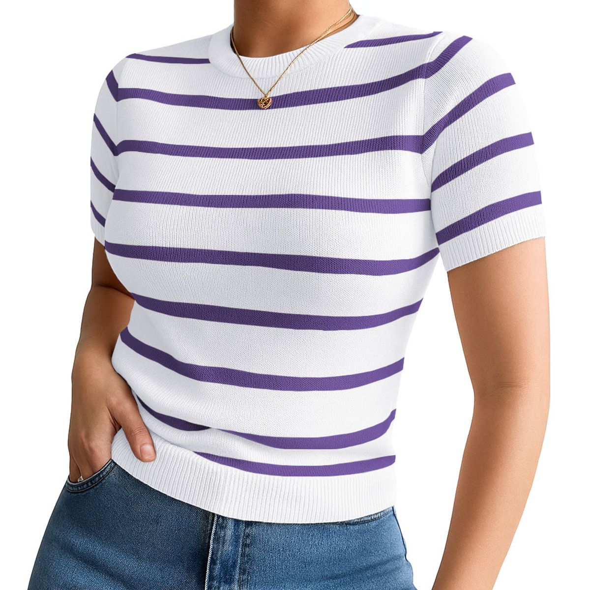 GENERICO - Polo Mujer 359G Ross-17 Polo Rayas Manga Corta Hilo Tacto Color Morado