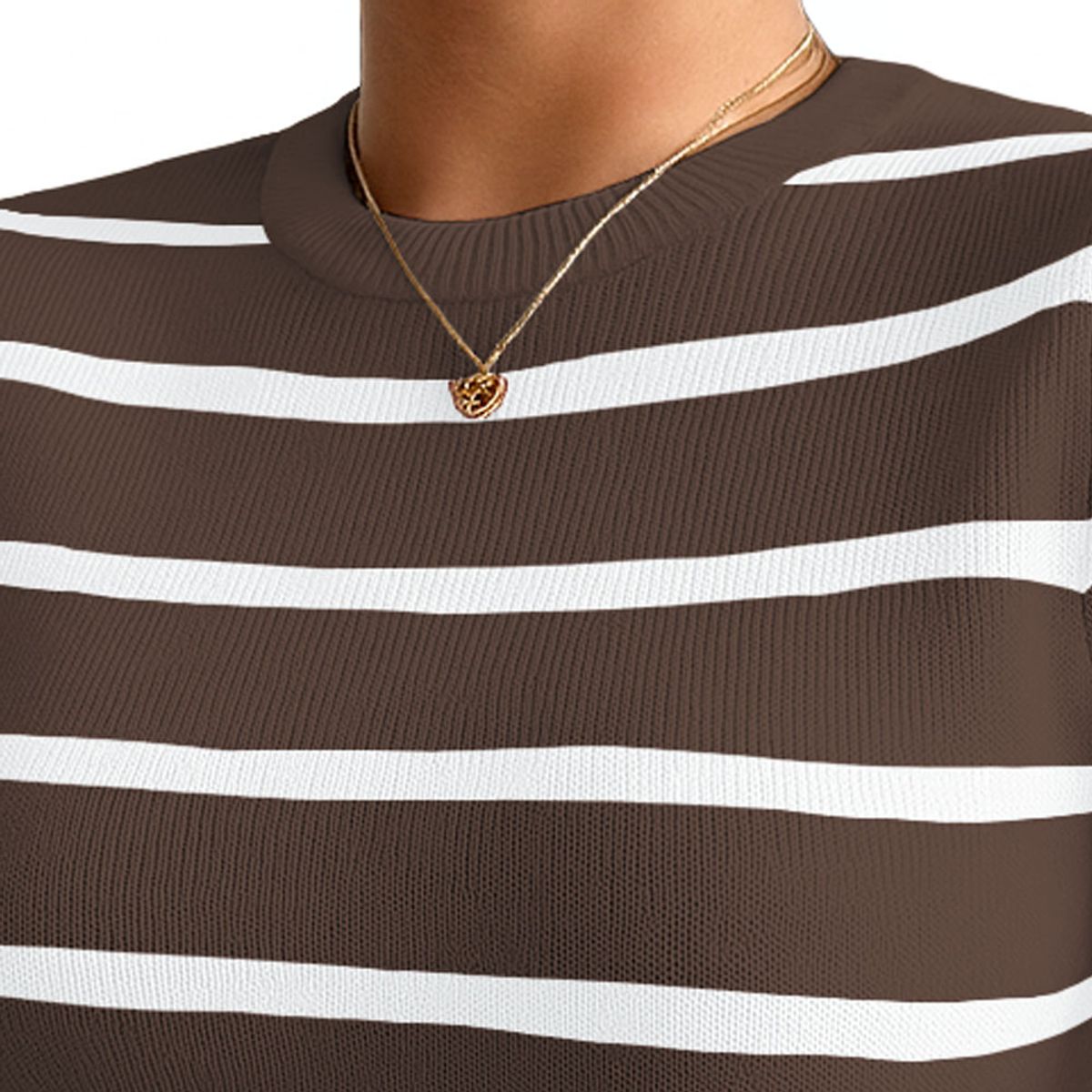 GENERICO - Polo Mujer 359G Ross-17 Polo Rayas Gruesas Manga Corta Hilo Tacto Color Marron