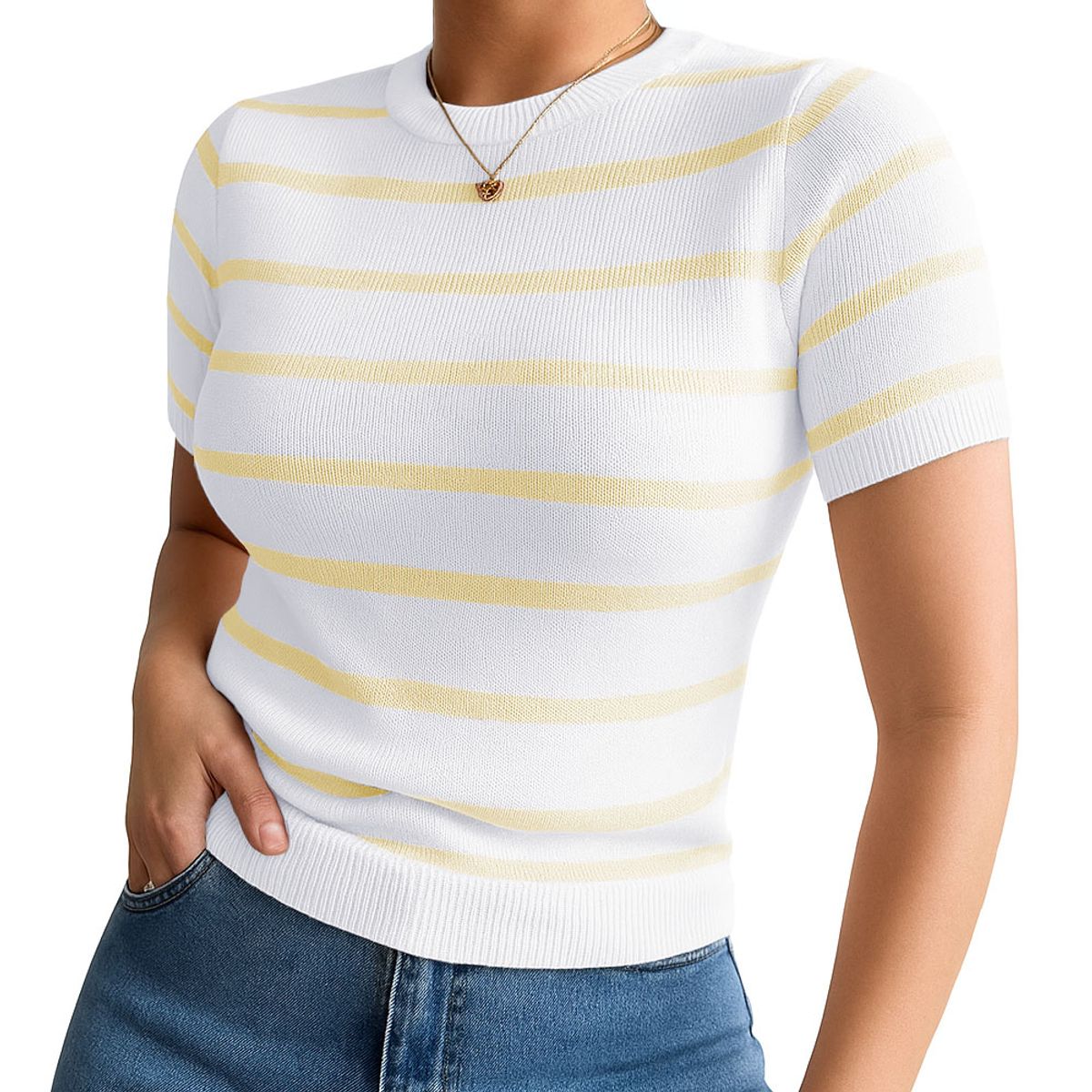 GENERICO - Polo Mujer 359G Ross-17 Polo Rayas Manga Corta Hilo Tacto Color Amarillo