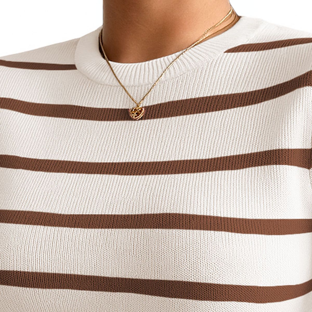 GENERICO - Polo Mujer 359G Ross-17 Polo Rayas Manga Corta Hilo Tacto Color Ladrillo