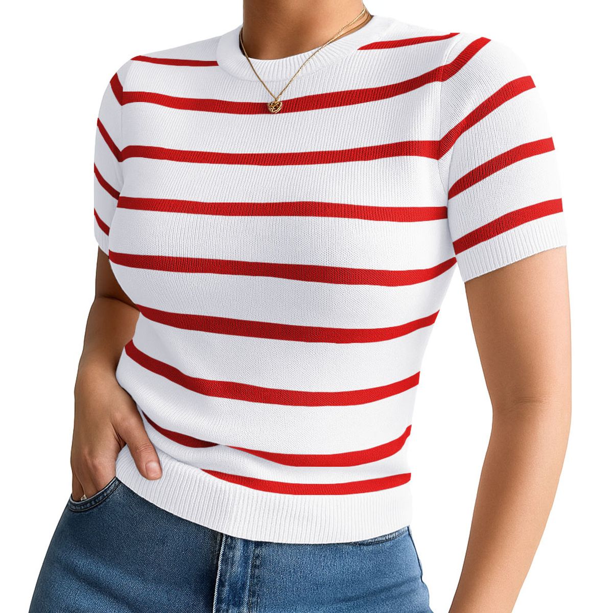 GENERICO - Polo Mujer 359G Ross-17 Polo Rayas Manga Corta Hilo Tacto Color Rojo
