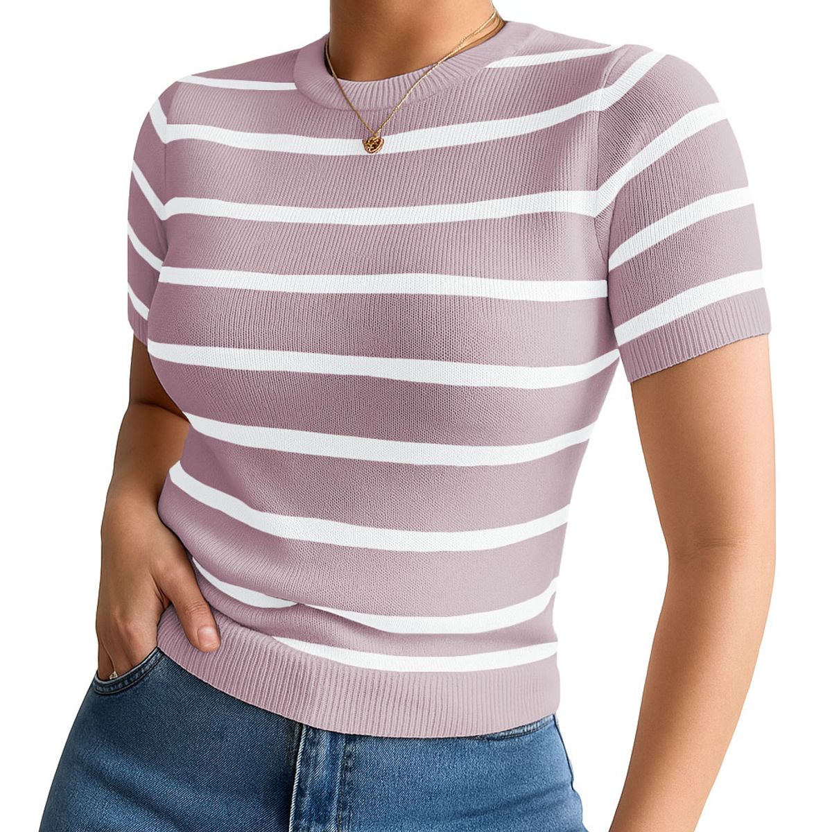 GENERICO - Polo Mujer 359G Ross-17 Polo Rayas Gruesas Manga Corta Hilo Tacto Color Api