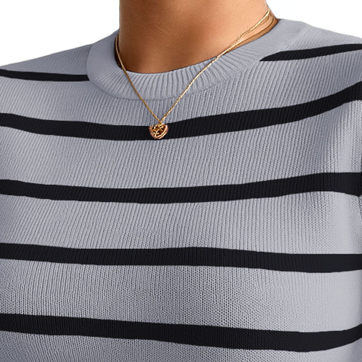 GENERICO - Polo Mujer 359G Ross-17 Polo Rayas Gruesas Manga Corta Hilo Tacto Color Plomo