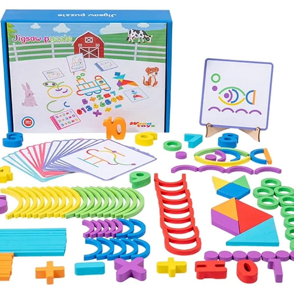 GENERICO - Bloques de construcción y Tangram - Juego Montessori Figuras y patrones con tarjetas