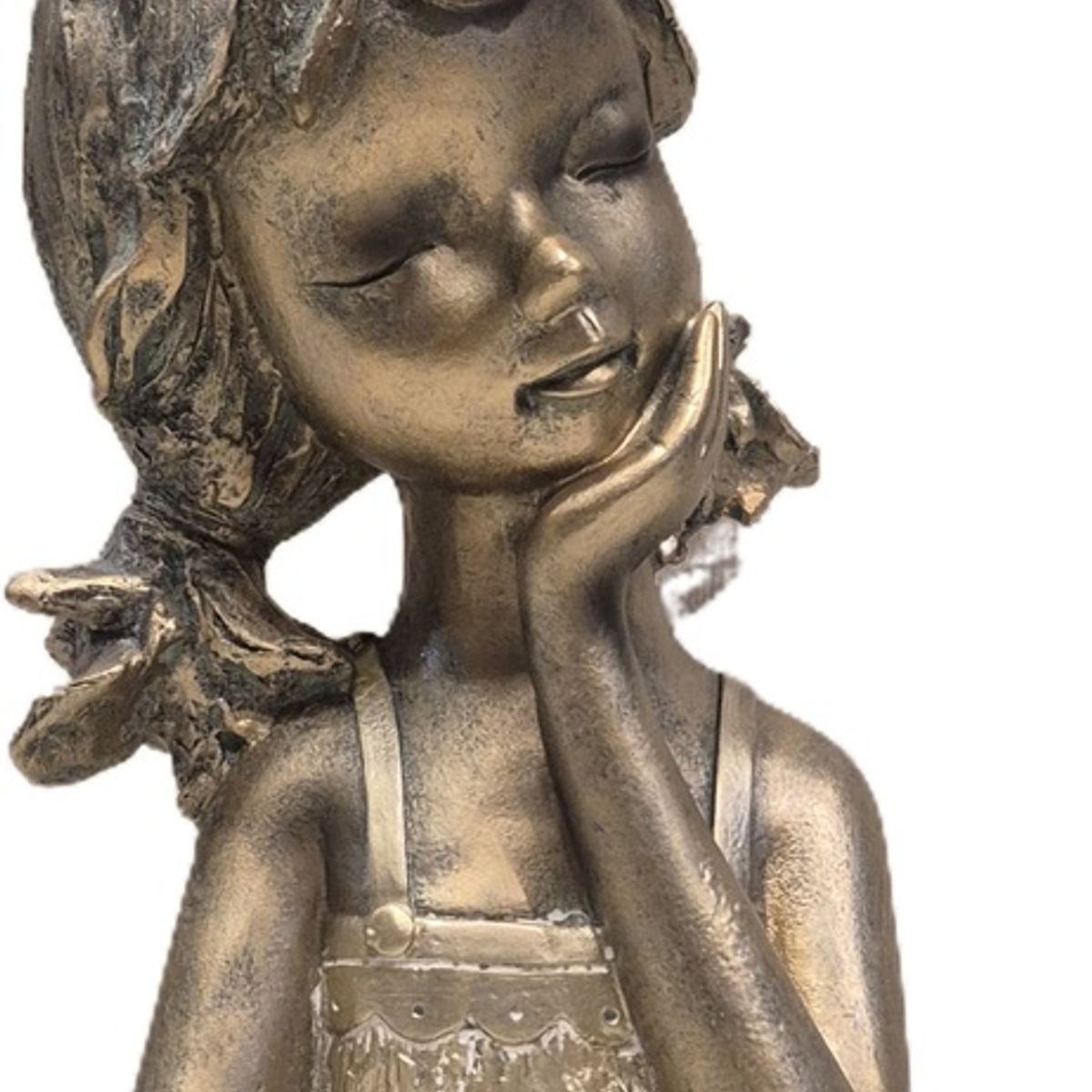 GENERICO - Adorno Decorativo Niña Pensativa Dorado Escultura Infantil Elegante -Adorno Elegante para Sala Regalo Ideal