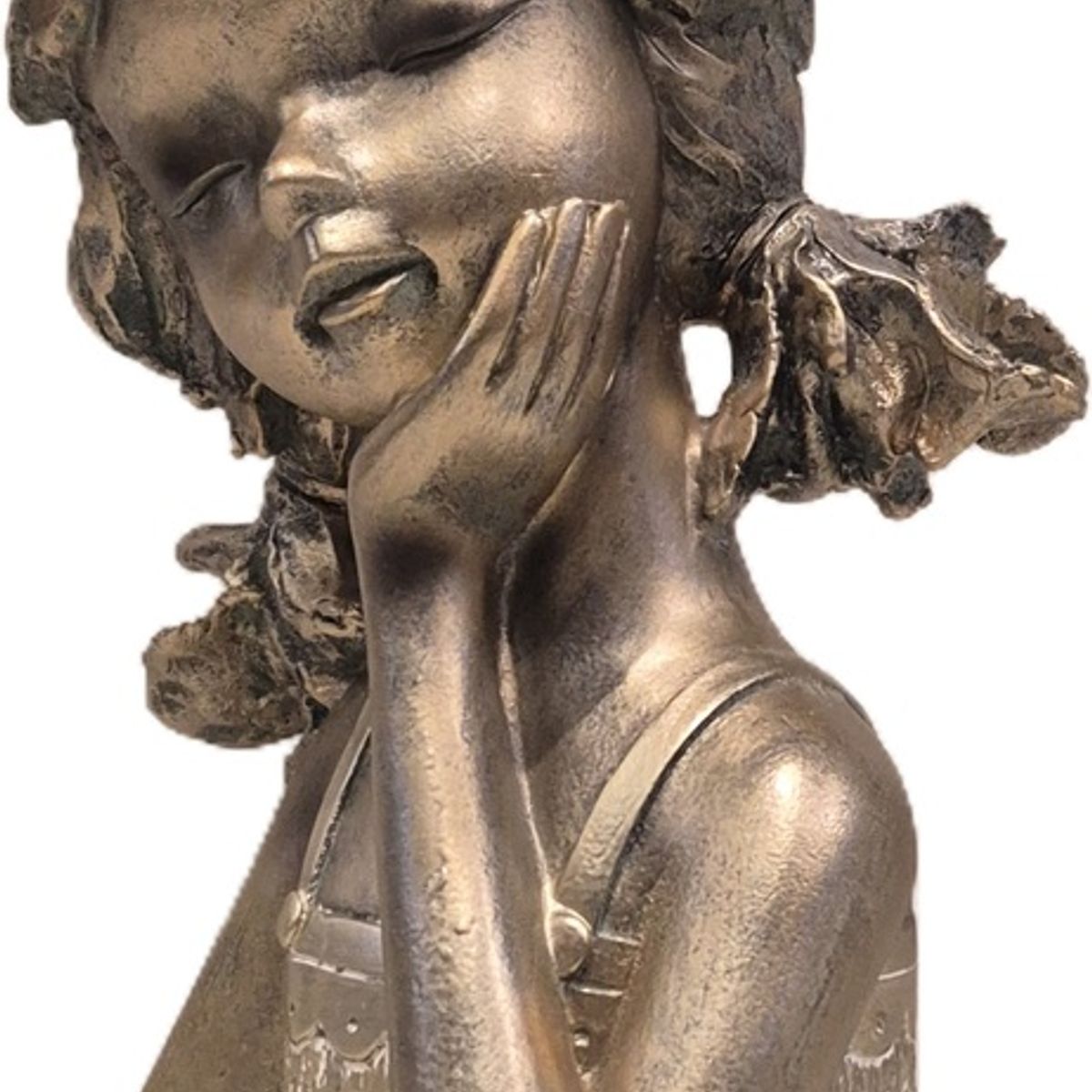 GENERICO - Adorno Decorativo Niña Pensativa Dorado Escultura Infantil Elegante -Adorno Elegante para Sala Regalo Ideal